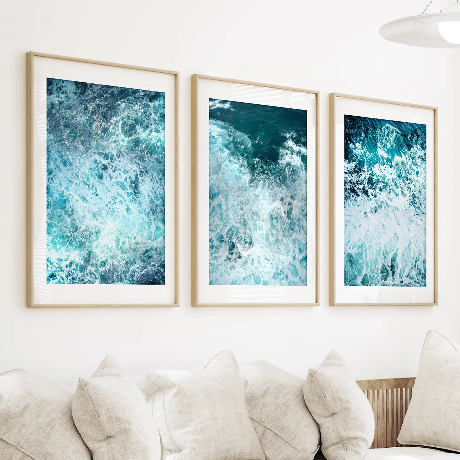 3 Piece Blue Minimalist Ocean Waves Large Wall Decor - Image 3