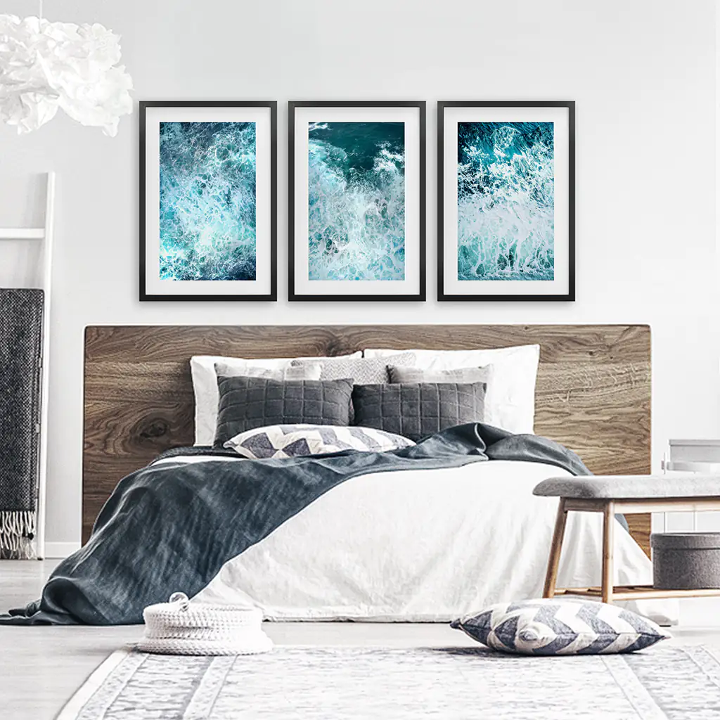 3 Piece Blue Minimalist Ocean Waves Large Wall Decor - Image 4