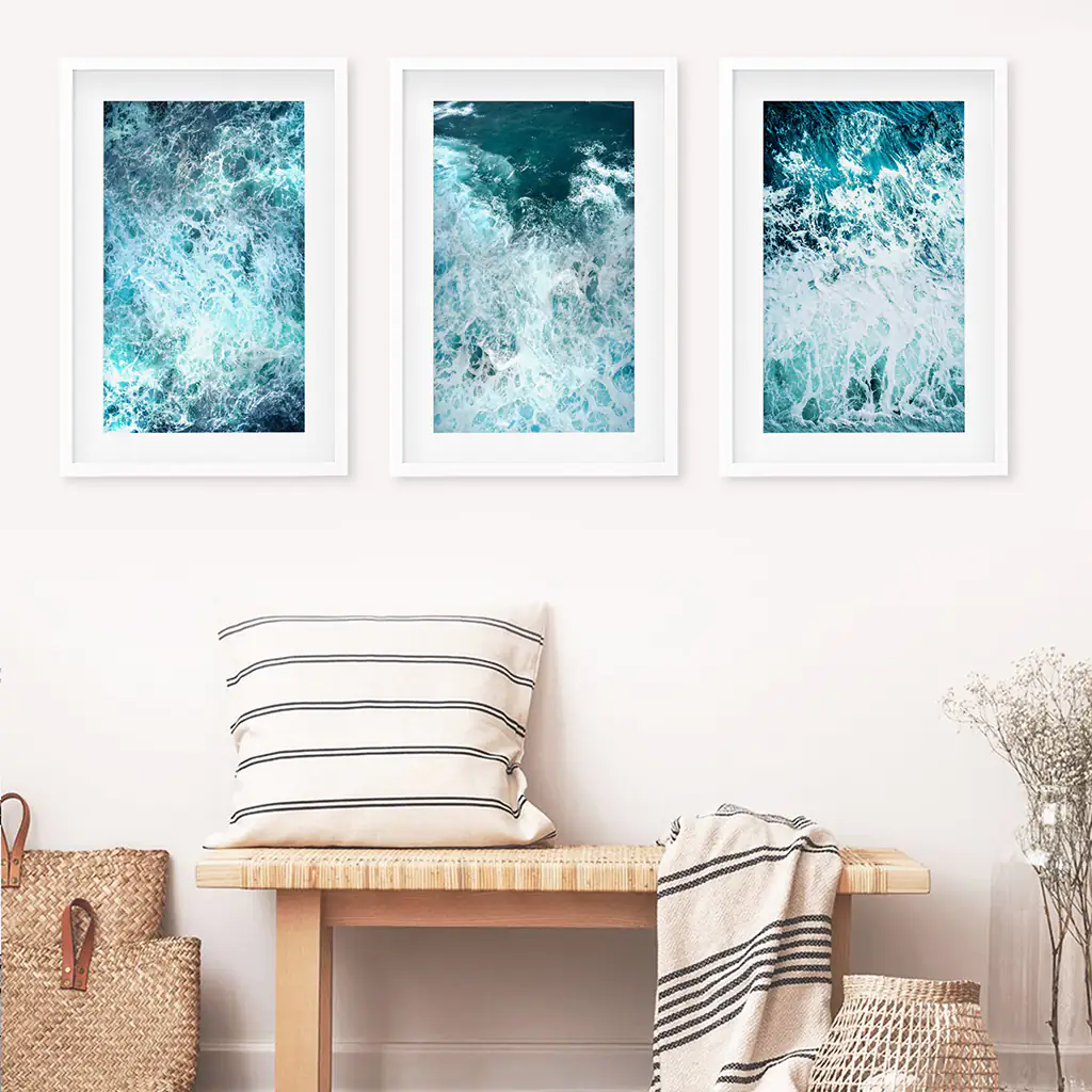 3 Piece Blue Minimalist Ocean Waves Large Wall Decor - Image 5