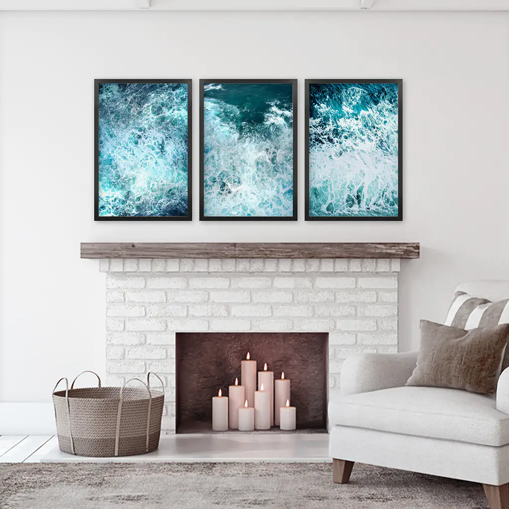 3 Piece Blue Minimalist Ocean Waves Large Wall Decor - Image 6