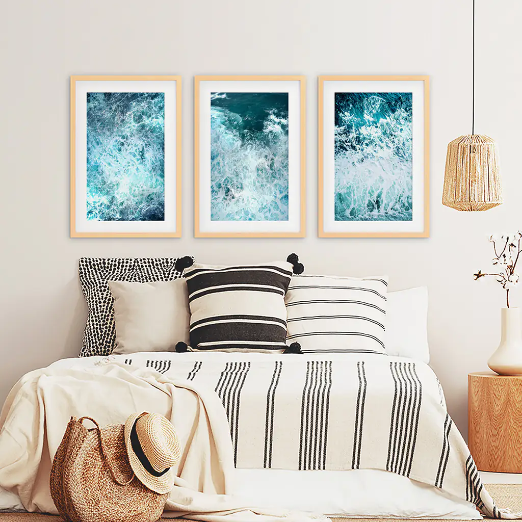 3 Piece Blue Minimalist Ocean Waves Large Wall Decor - Image 7