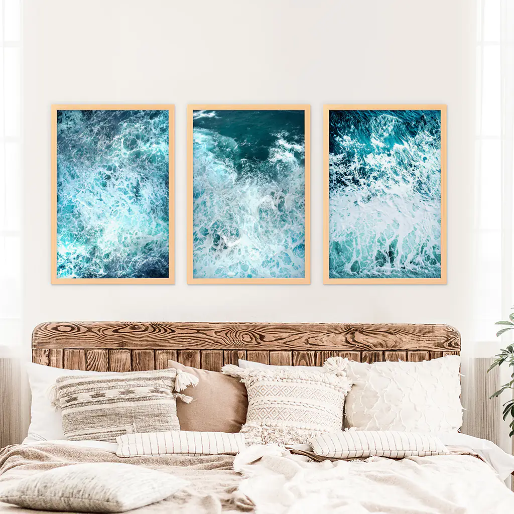 3 Piece Blue Minimalist Ocean Waves Large Wall Decor - Image 8