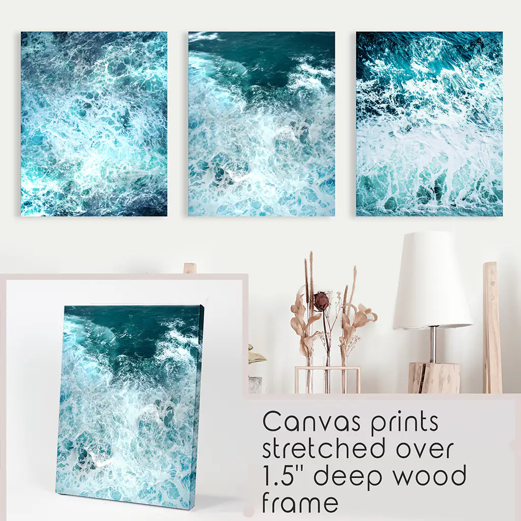 3 Piece Blue Minimalist Ocean Waves Large Wall Decor - Image 9