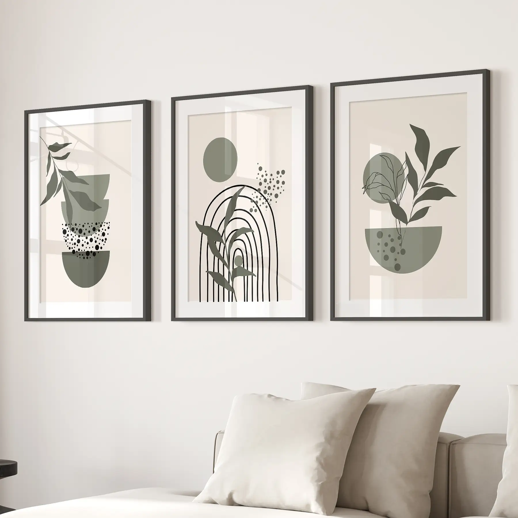 3 Piece Boho Wall Art Prints. Green Mid-Century Abstract Decor - Image 4