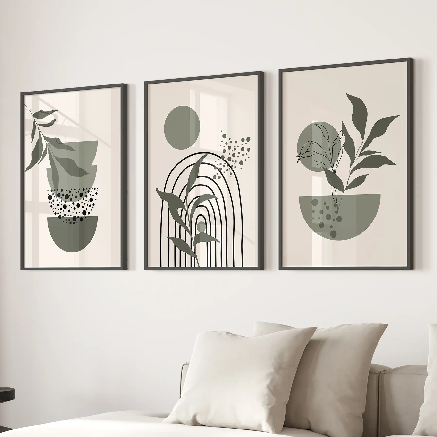 3 Piece Boho Wall Art Prints. Green Mid-Century Abstract Decor - Image 5