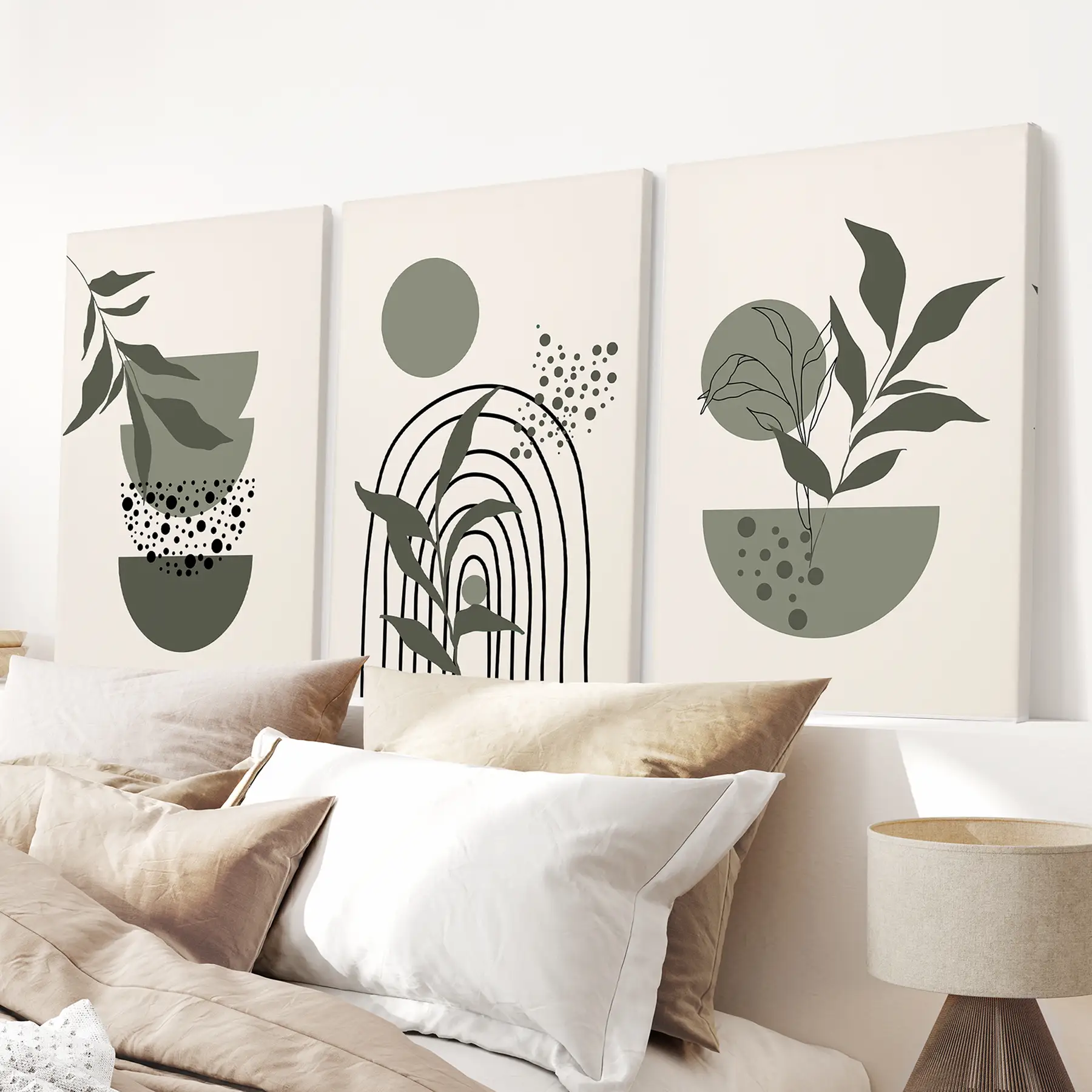 3 Piece Boho Wall Art Prints. Green Mid-Century Abstract Decor - Image 6