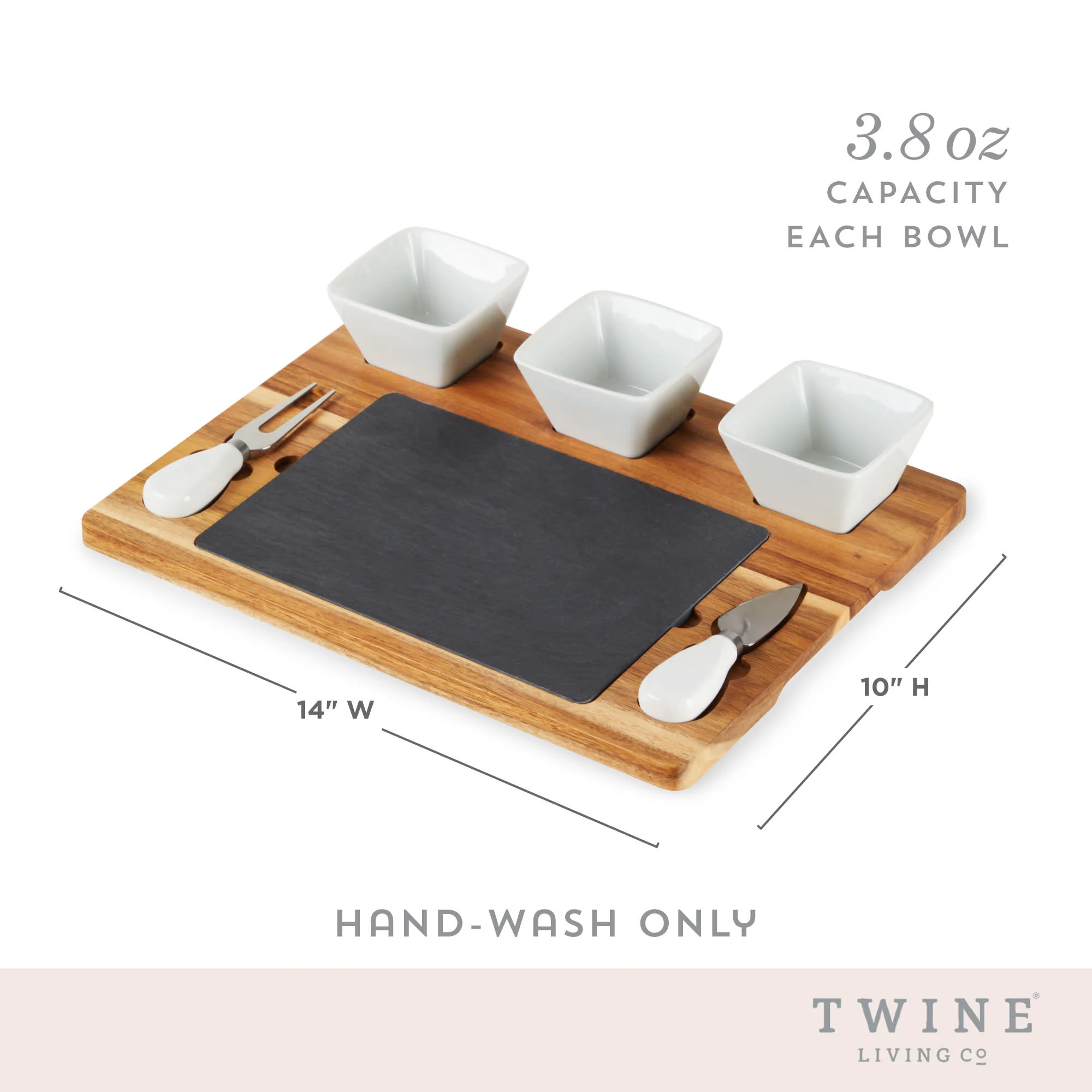 Acacia & slate cheese board set w/ceramic bowls by twine - Image 5