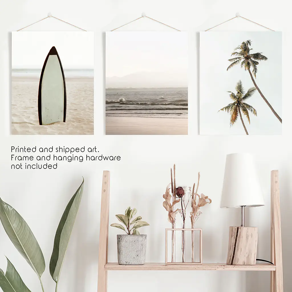 Beige Tones Coastal Wall Art. Surfboard, Ocean Beach, Palm - Image 10