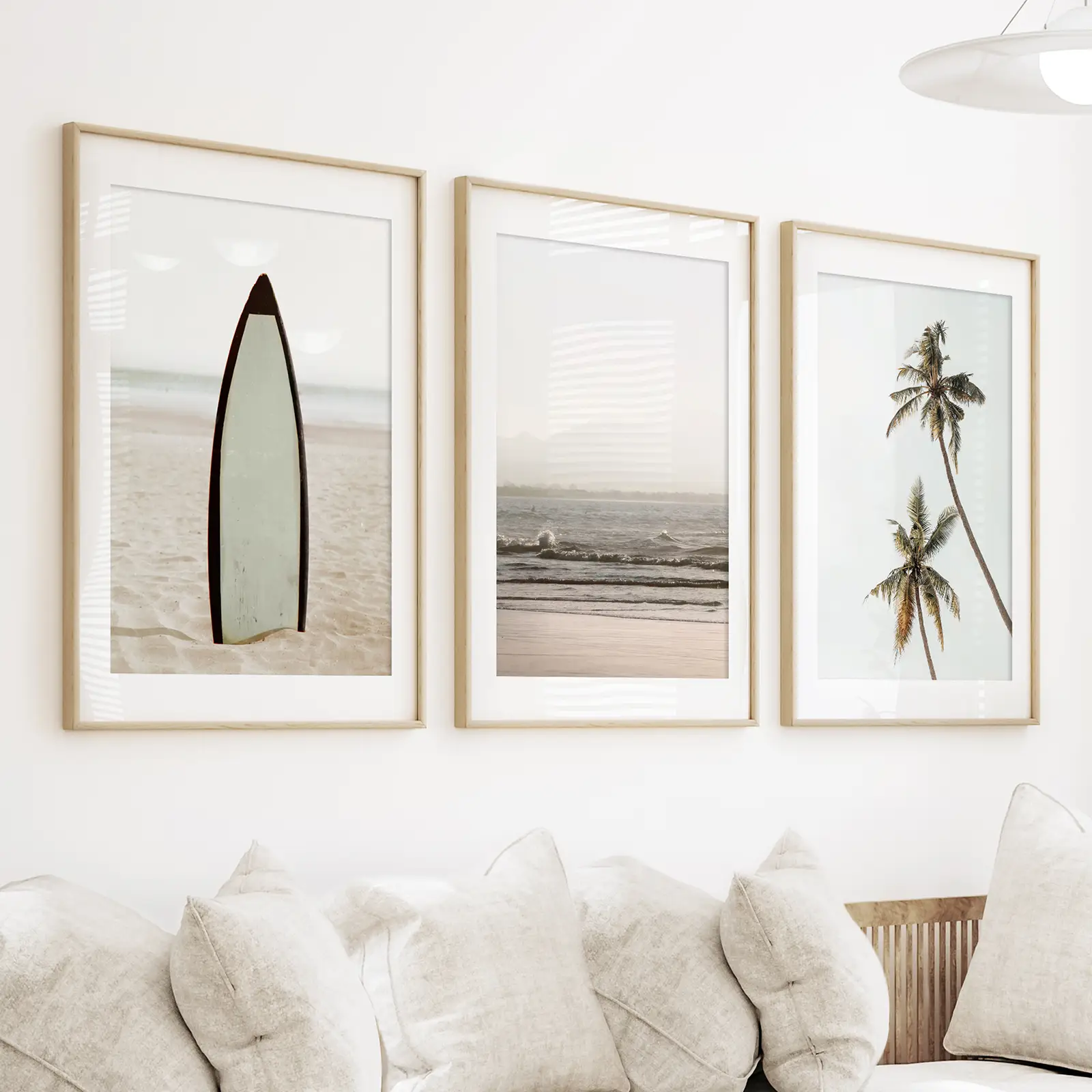 Beige Tones Coastal Wall Art. Surfboard, Ocean Beach, Palm - Image 3