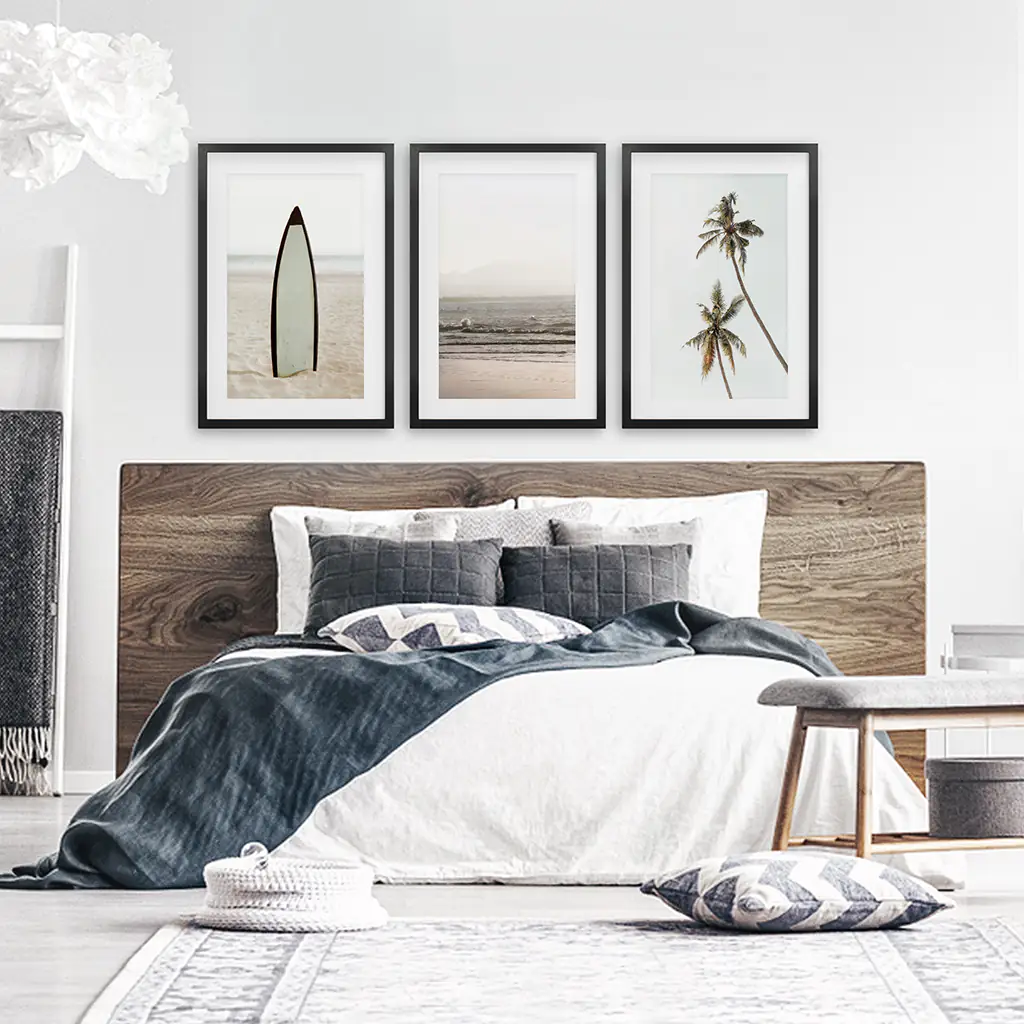 Beige Tones Coastal Wall Art. Surfboard, Ocean Beach, Palm - Image 4