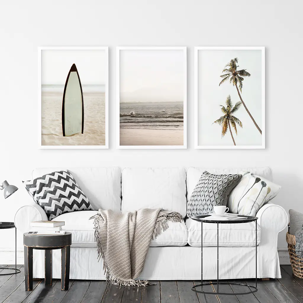 Beige Tones Coastal Wall Art. Surfboard, Ocean Beach, Palm - Image 5