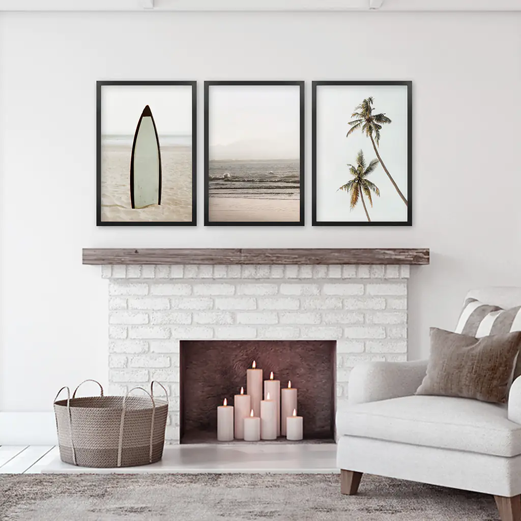 Beige Tones Coastal Wall Art. Surfboard, Ocean Beach, Palm - Image 6