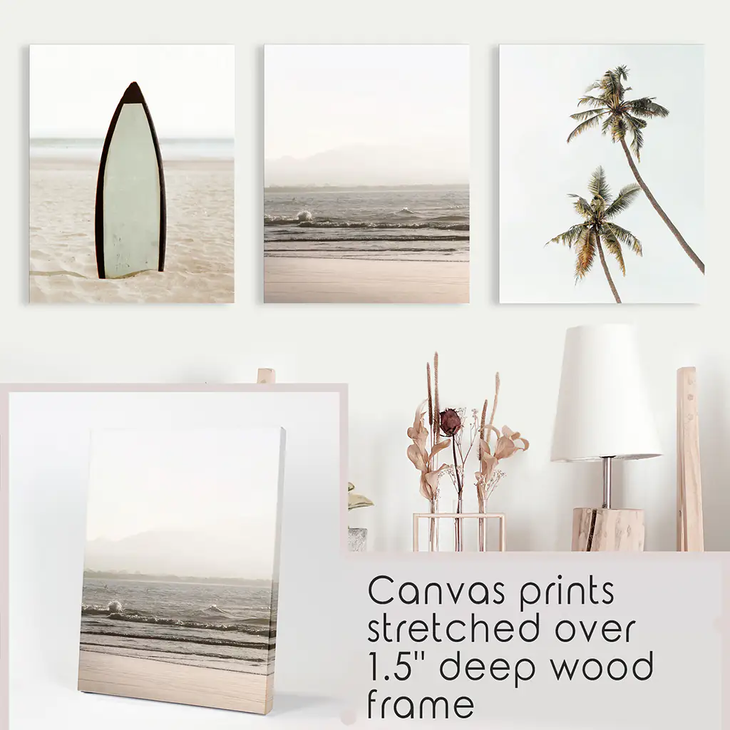Beige Tones Coastal Wall Art. Surfboard, Ocean Beach, Palm - Image 9
