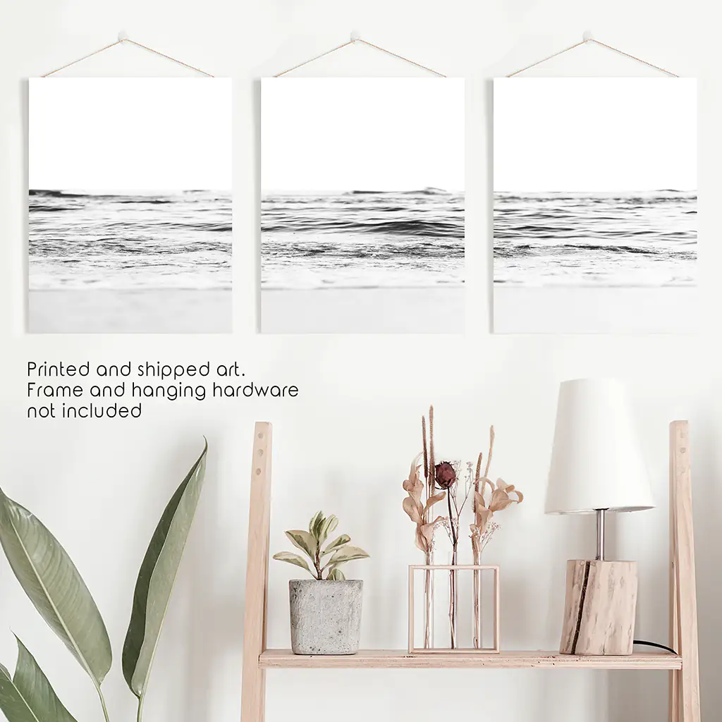 Black White Minimalist Beach Wave Wall Art. 3 Piece Decor - Image 10