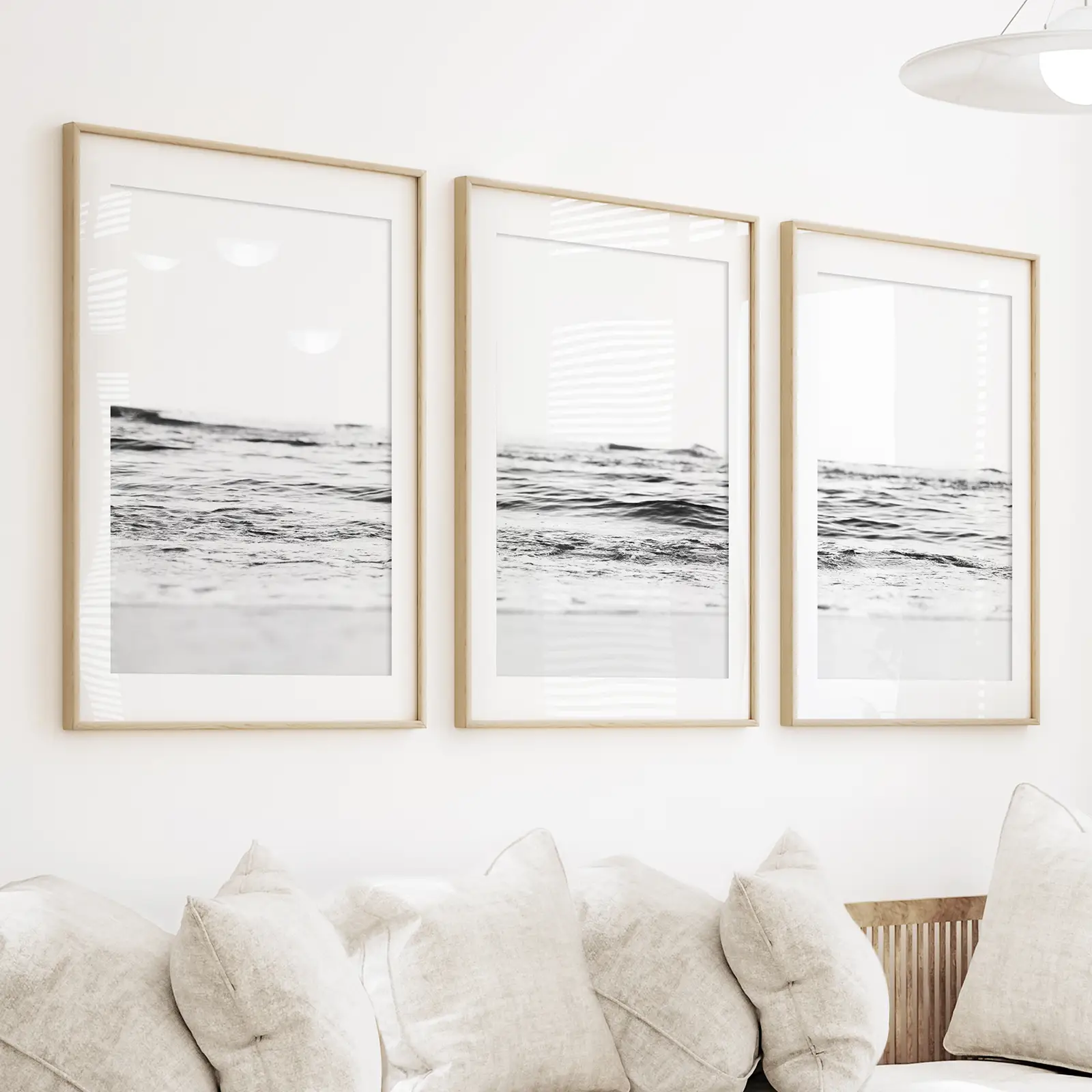 Black White Minimalist Beach Wave Wall Art. 3 Piece Decor - Image 3