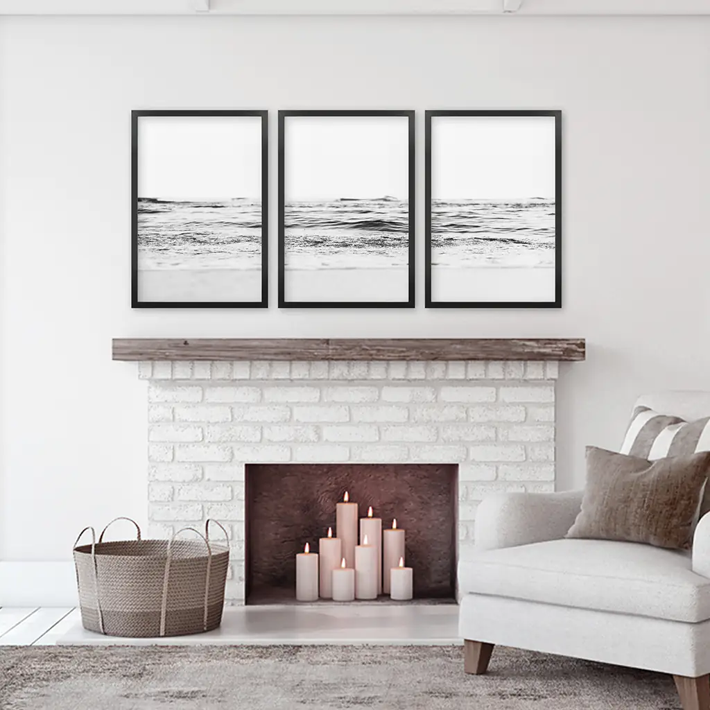 Black White Minimalist Beach Wave Wall Art. 3 Piece Decor - Image 6