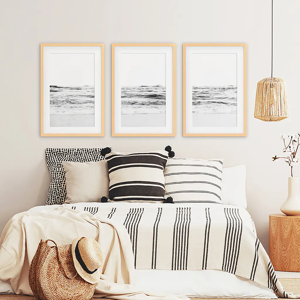 Black White Minimalist Beach Wave Wall Art. 3 Piece Decor - Image 7