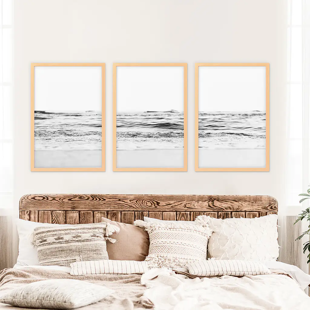 Black White Minimalist Beach Wave Wall Art. 3 Piece Decor - Image 8