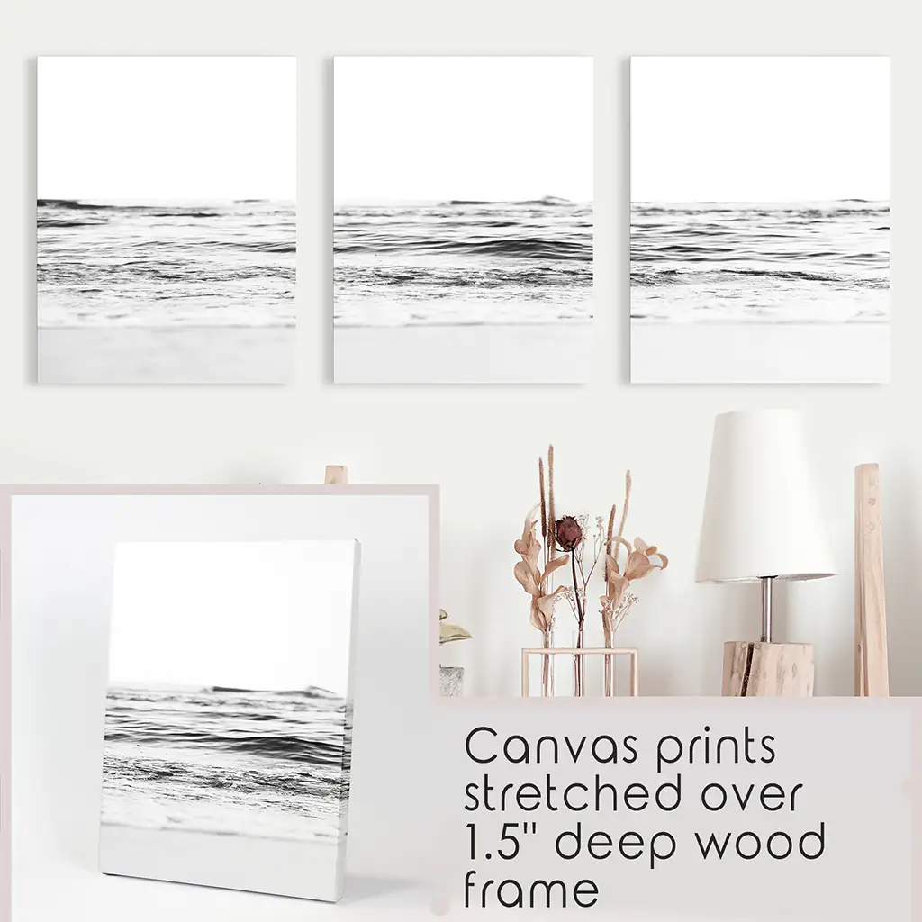 Black White Minimalist Beach Wave Wall Art. 3 Piece Decor - Image 9