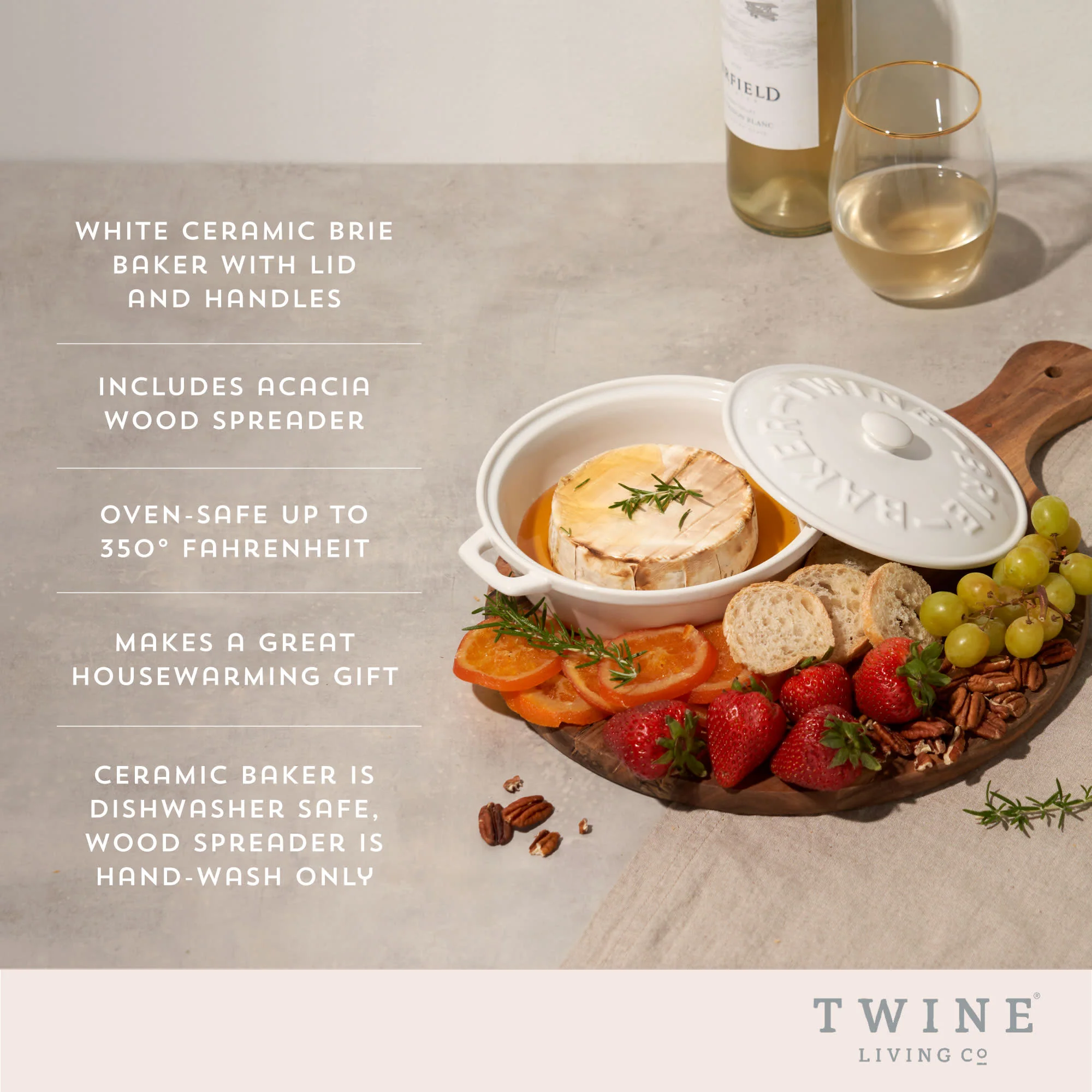 Ceramic brie baker & acacia wood spreader set by twine® - Image 4