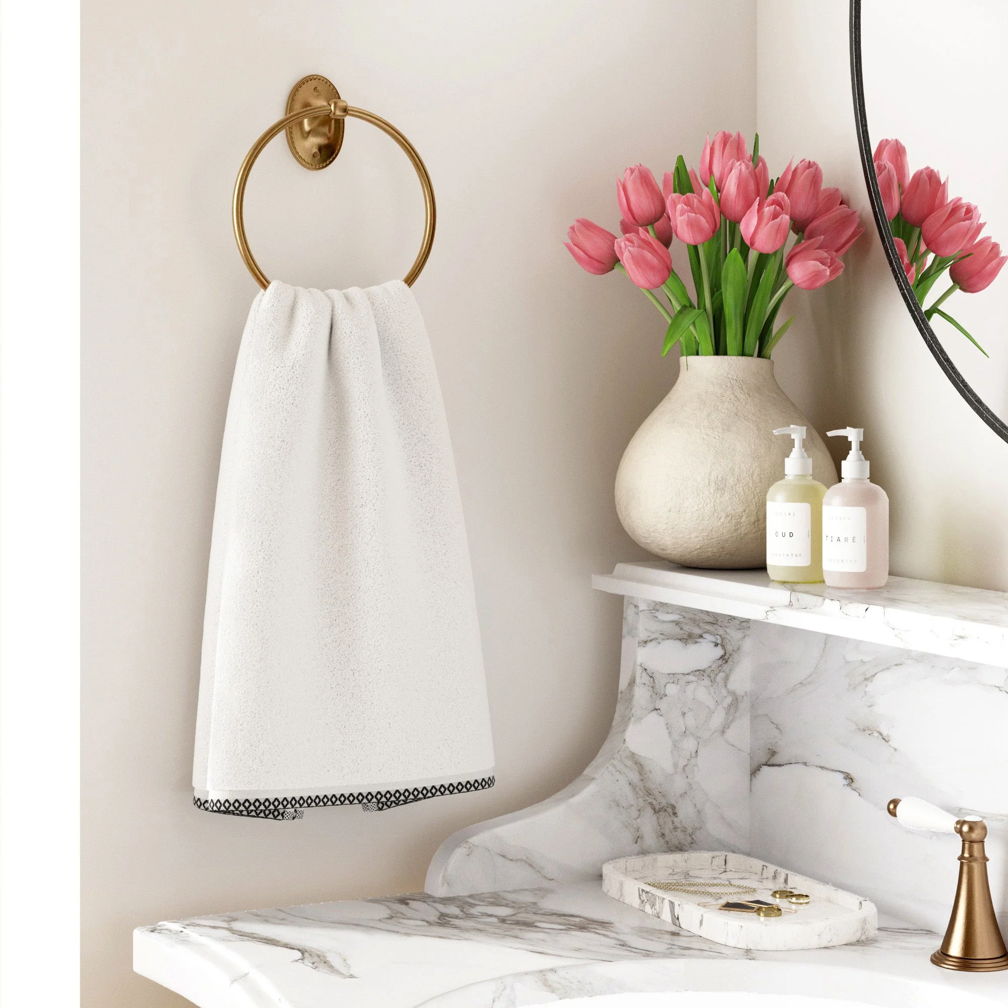 Cotton Border-Stitched 6-Piece Towel Set - Valery Collection - Image 111