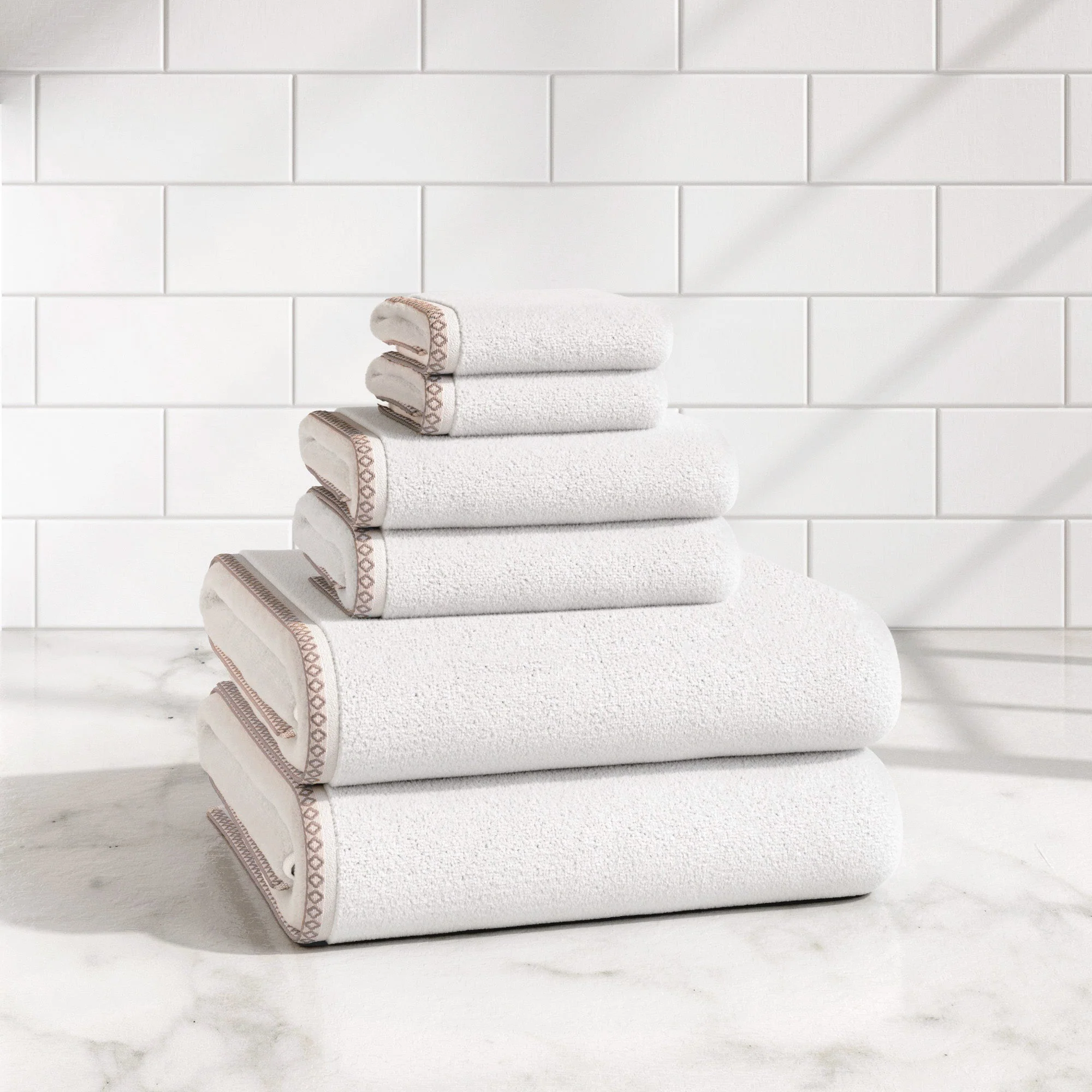 Cotton Border-Stitched 6-Piece Towel Set - Valery Collection - Image 25