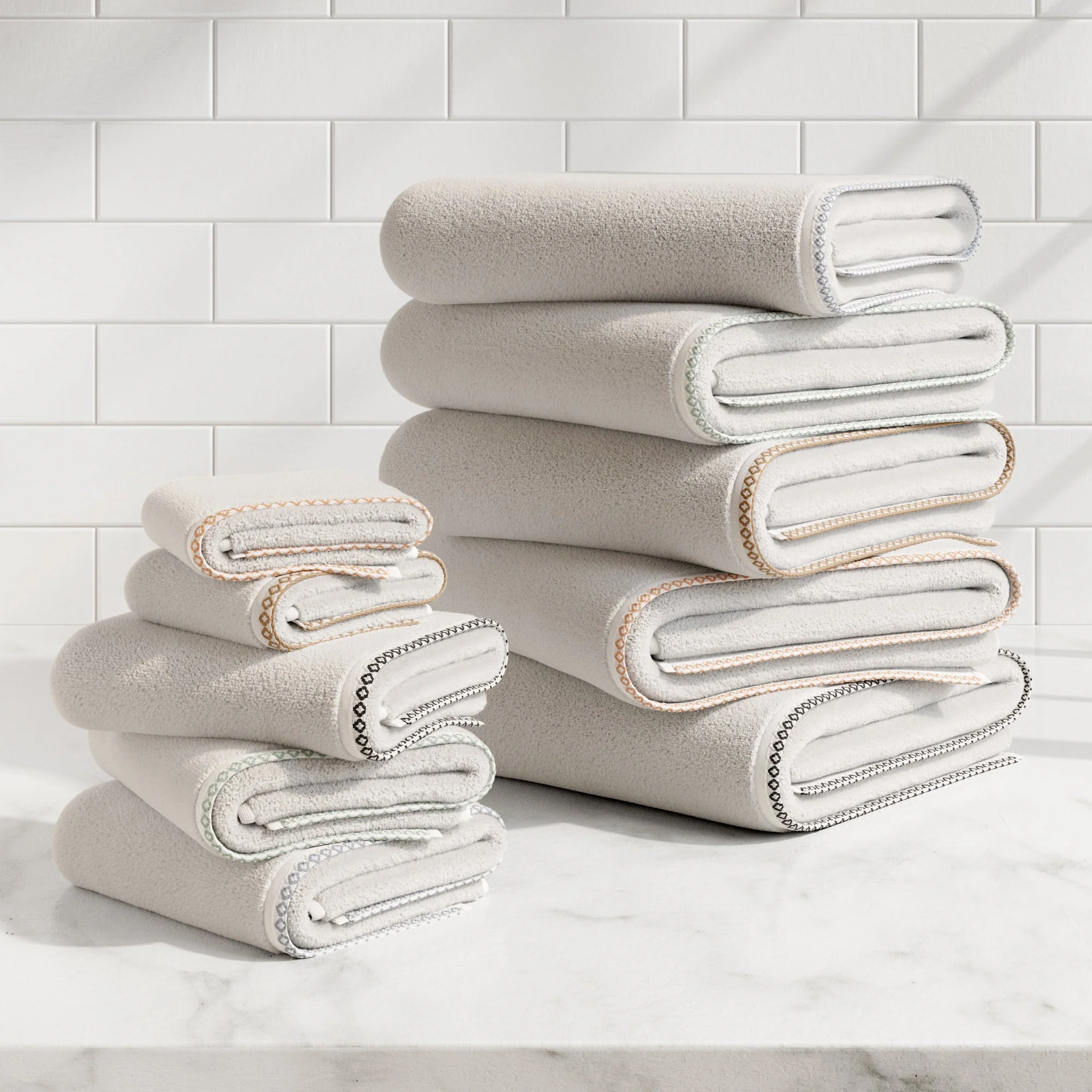 Cotton Border-Stitched 6-Piece Towel Set - Valery Collection - Image 3
