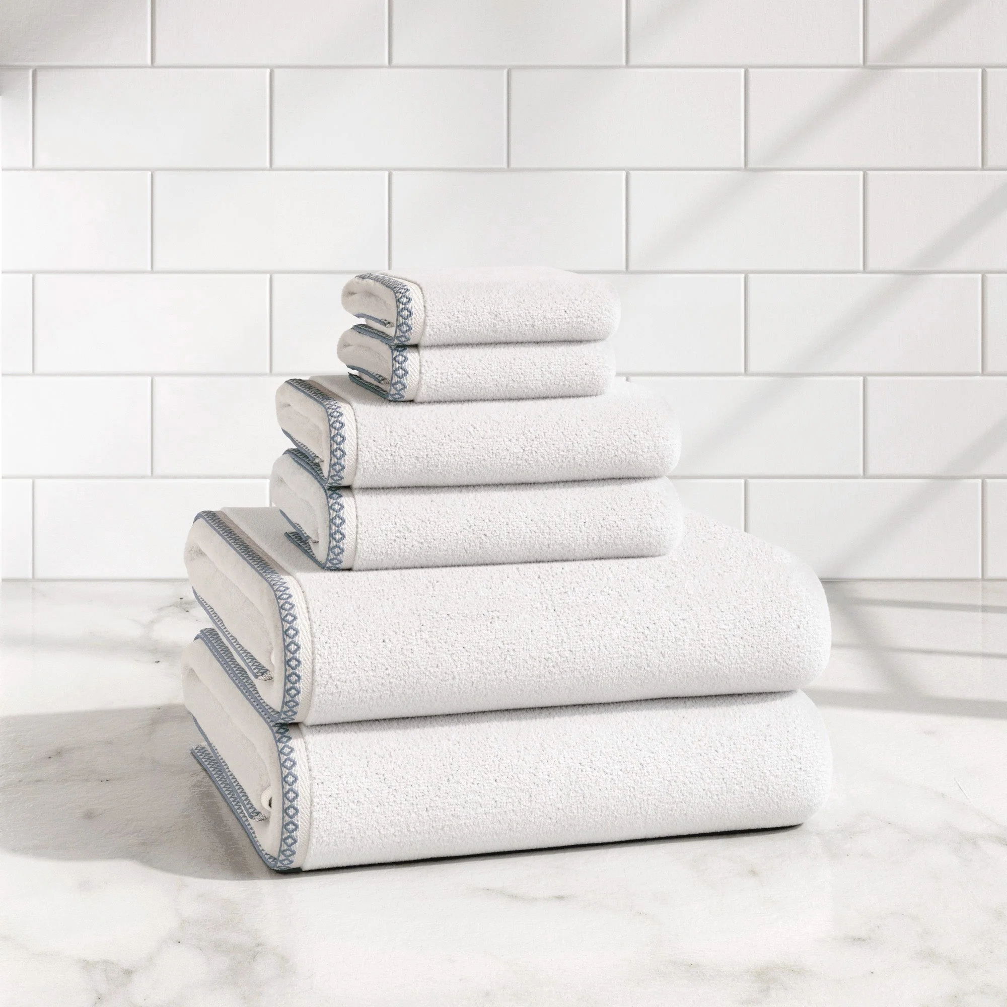 Cotton Border-Stitched 6-Piece Towel Set - Valery Collection - Image 49