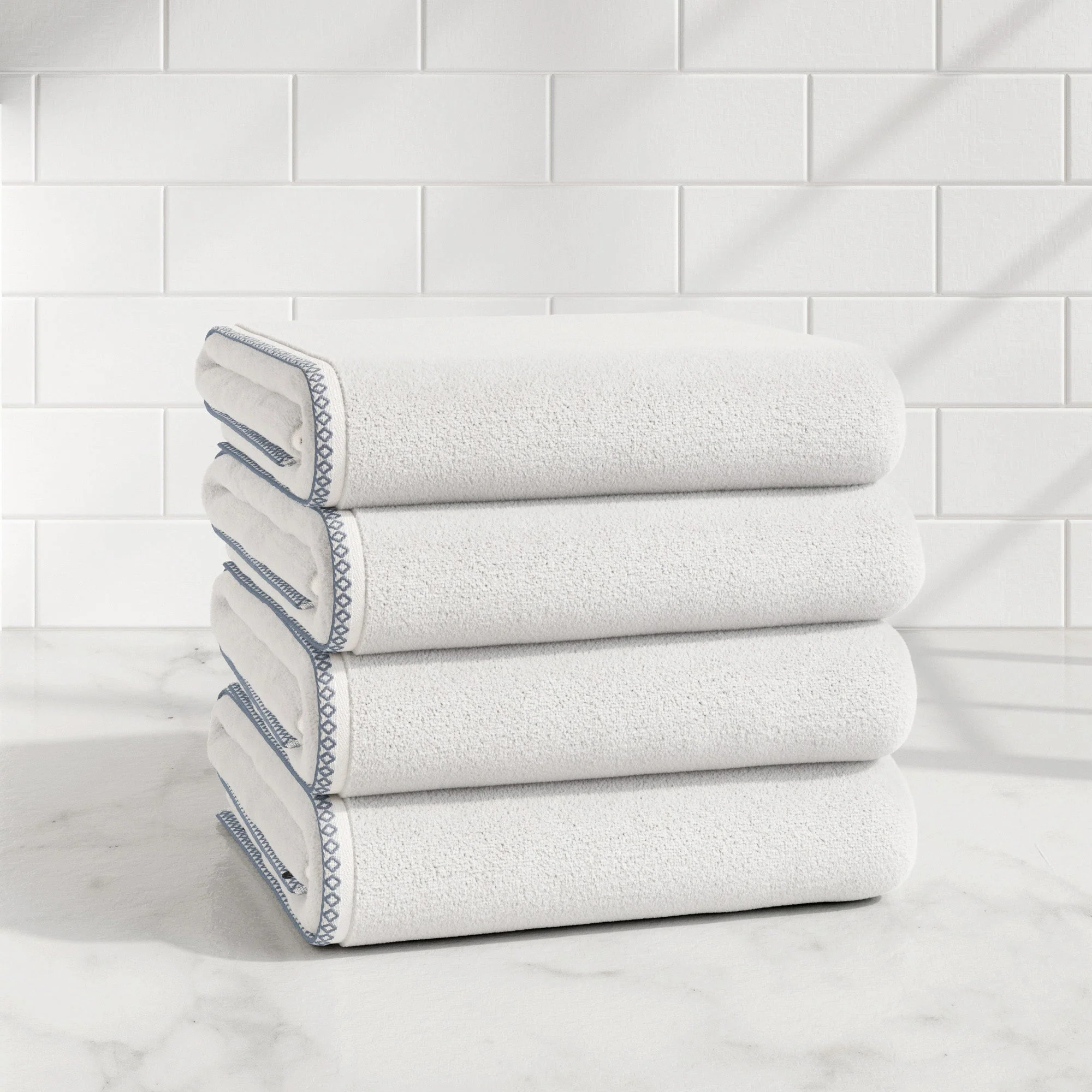 Cotton Border-Stitched 6-Piece Towel Set - Valery Collection - Image 55