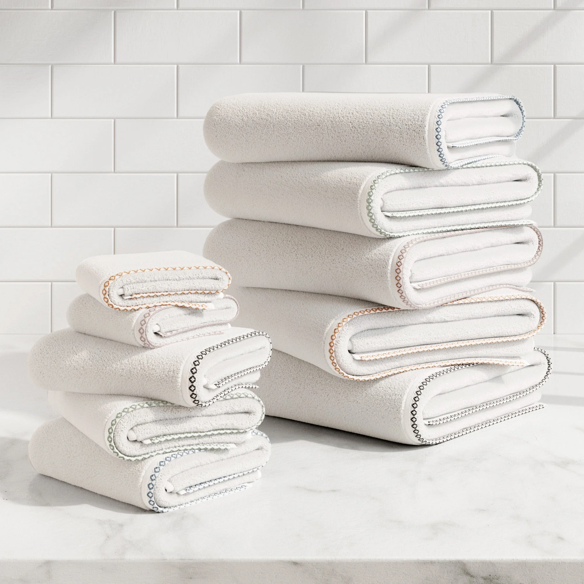 Cotton Border-Stitched 6-Piece Towel Set - Valery Collection - Image 57