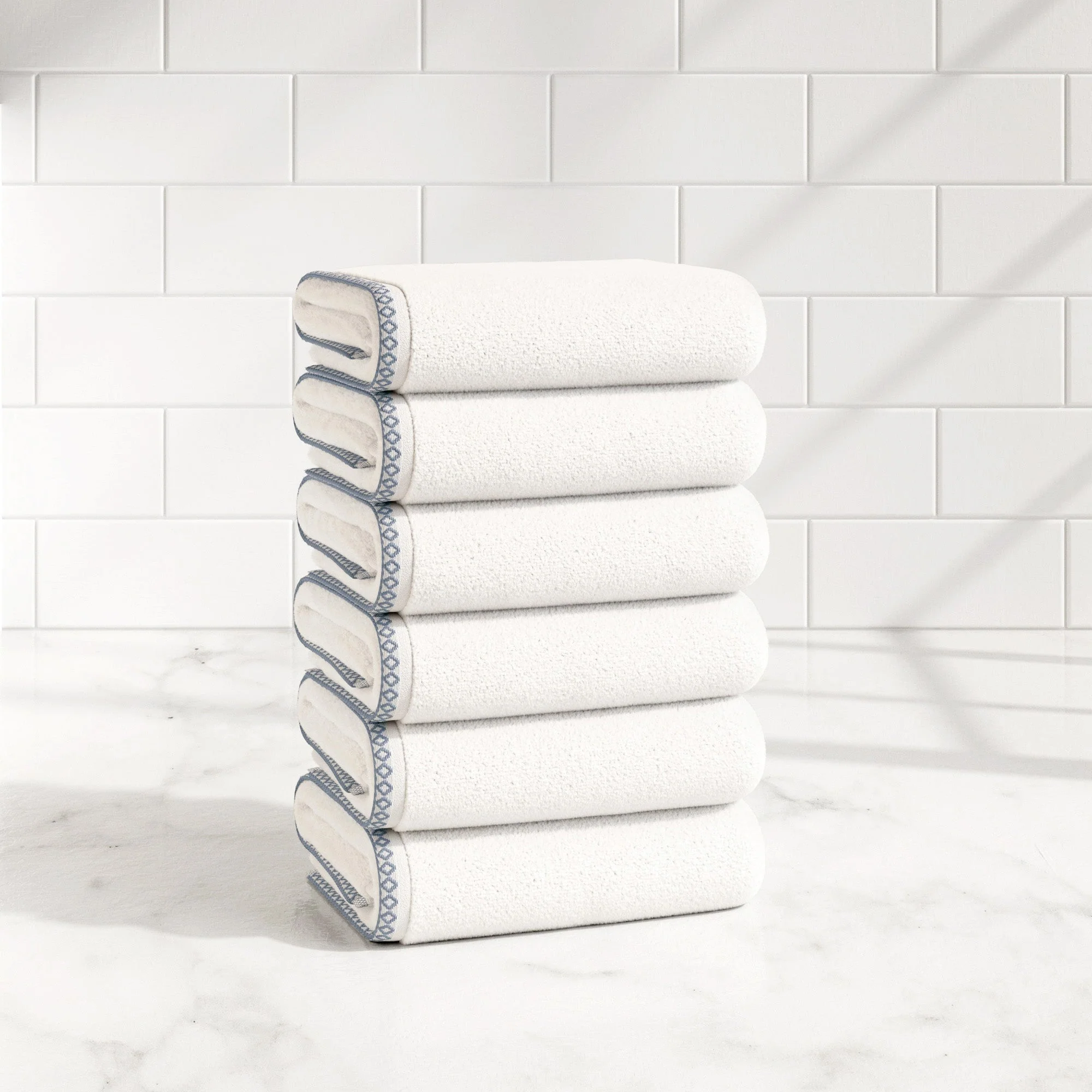 Cotton Border-Stitched 6-Piece Towel Set - Valery Collection - Image 61