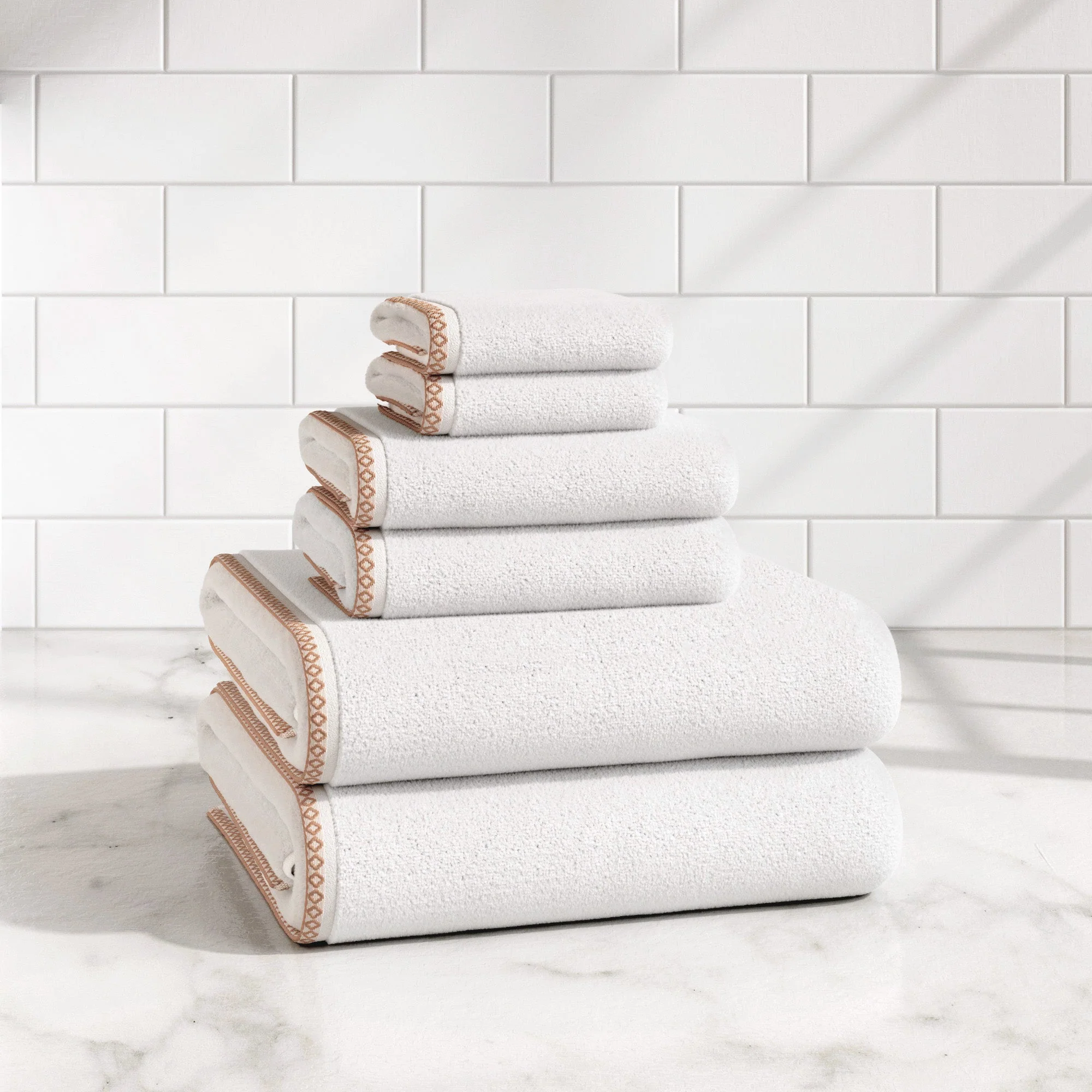 Cotton Border-Stitched 6-Piece Towel Set - Valery Collection - Image 73