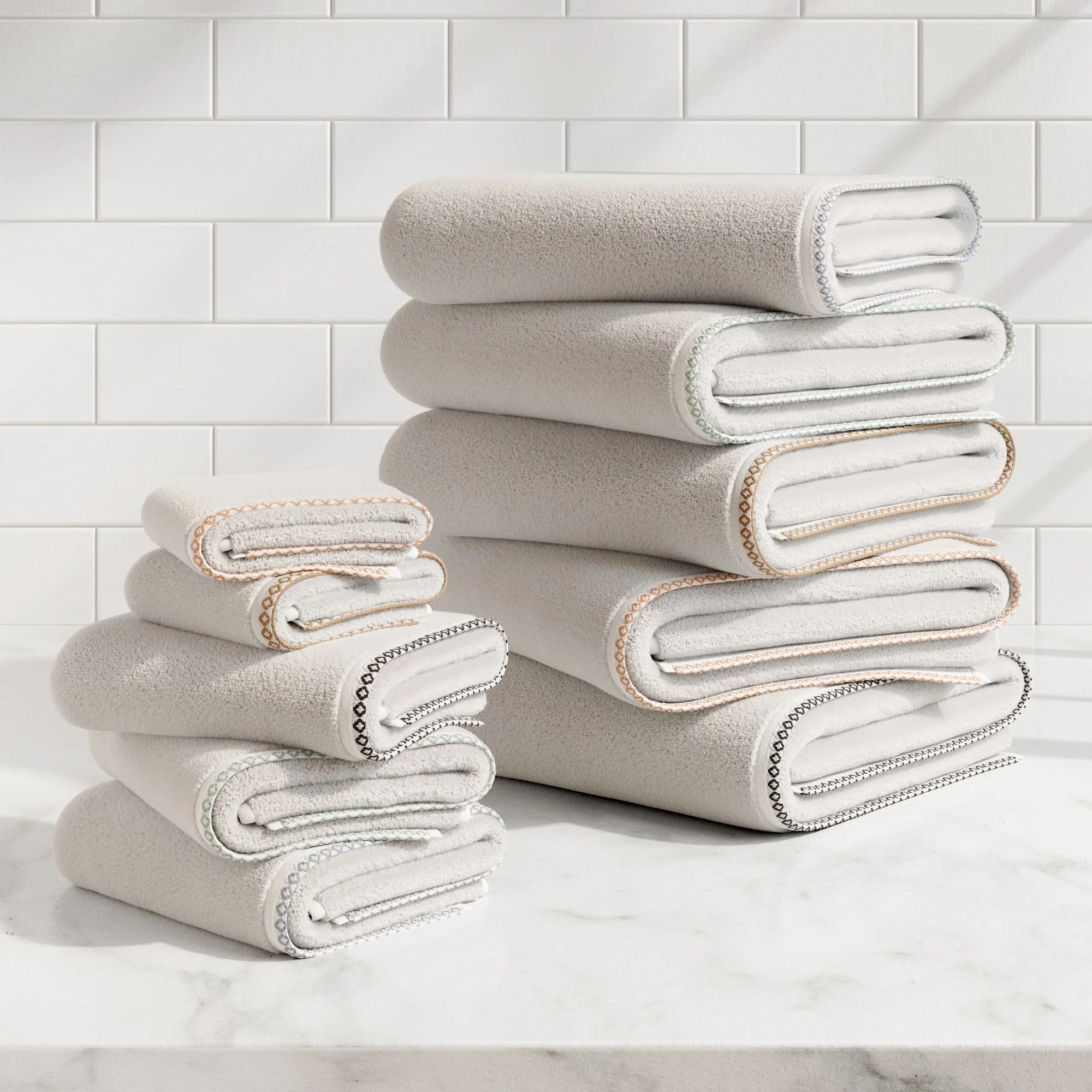 Cotton Border-Stitched 6-Piece Towel Set - Valery Collection - Image 81