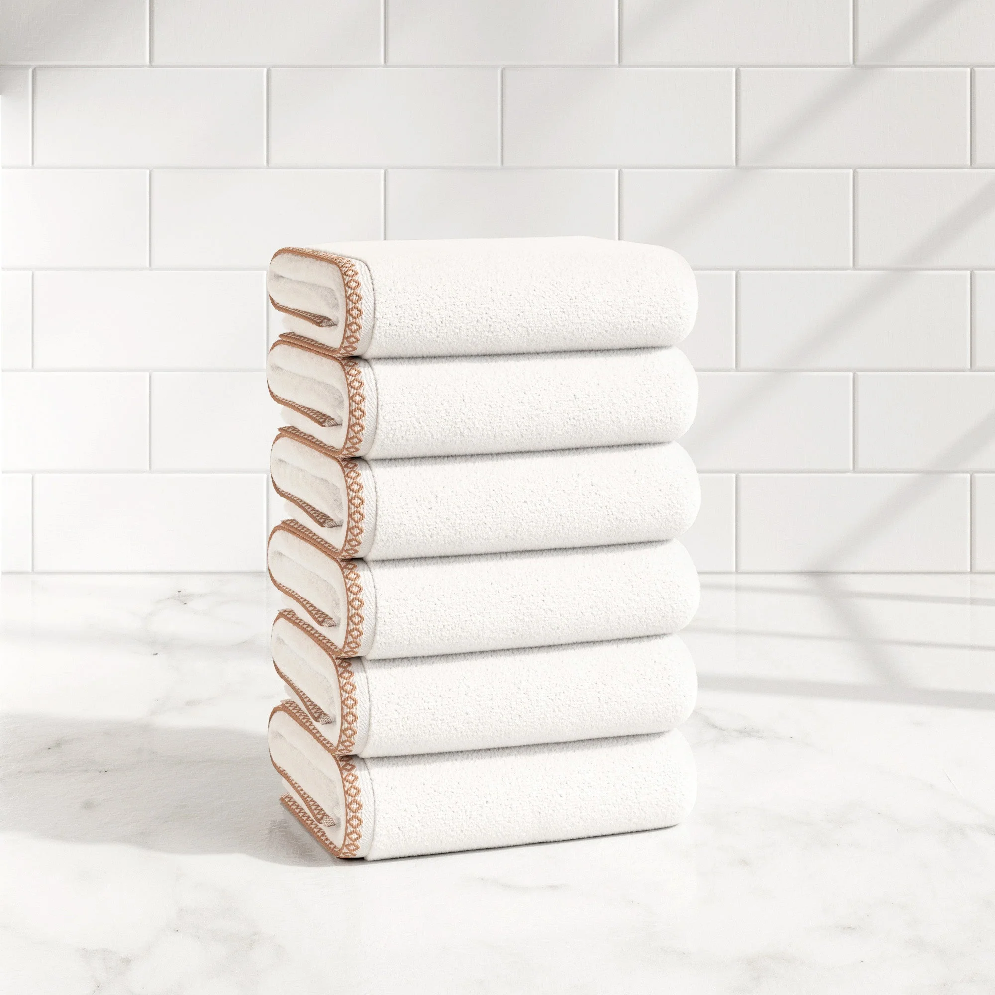 Cotton Border-Stitched 6-Piece Towel Set - Valery Collection - Image 85