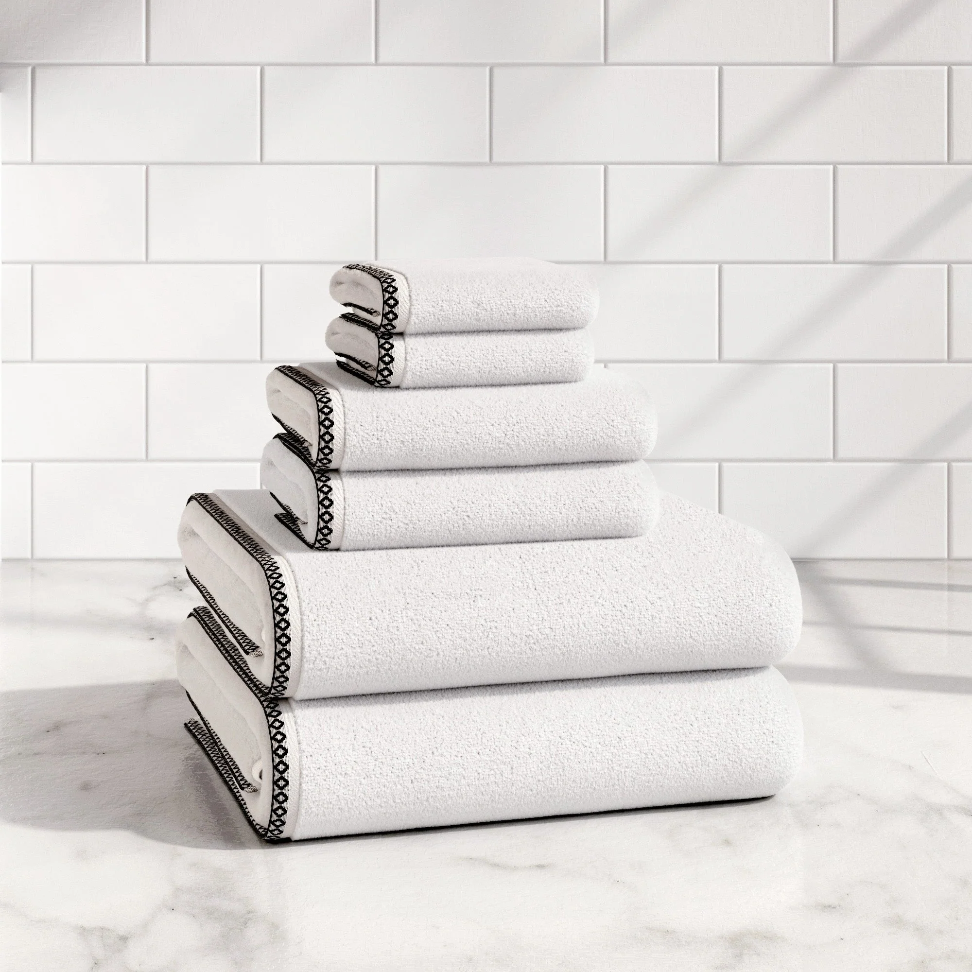 Cotton Border-Stitched 6-Piece Towel Set - Valery Collection - Image 97