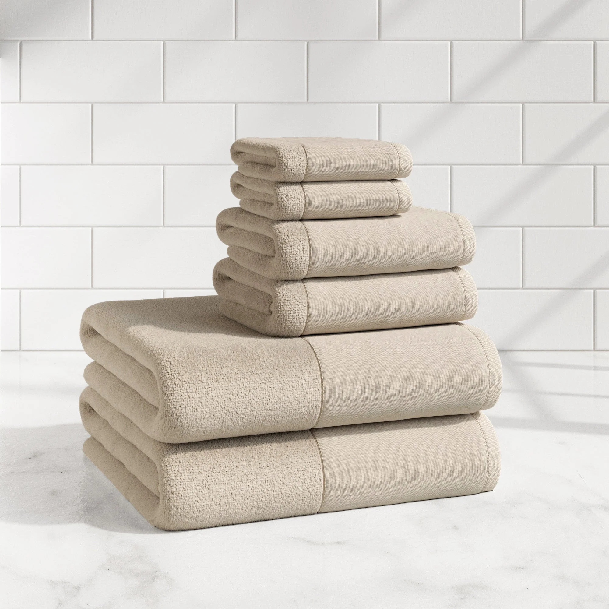 Cotton Linen-Like Border 6-Piece Towel Set - Priya Collection - Image 19