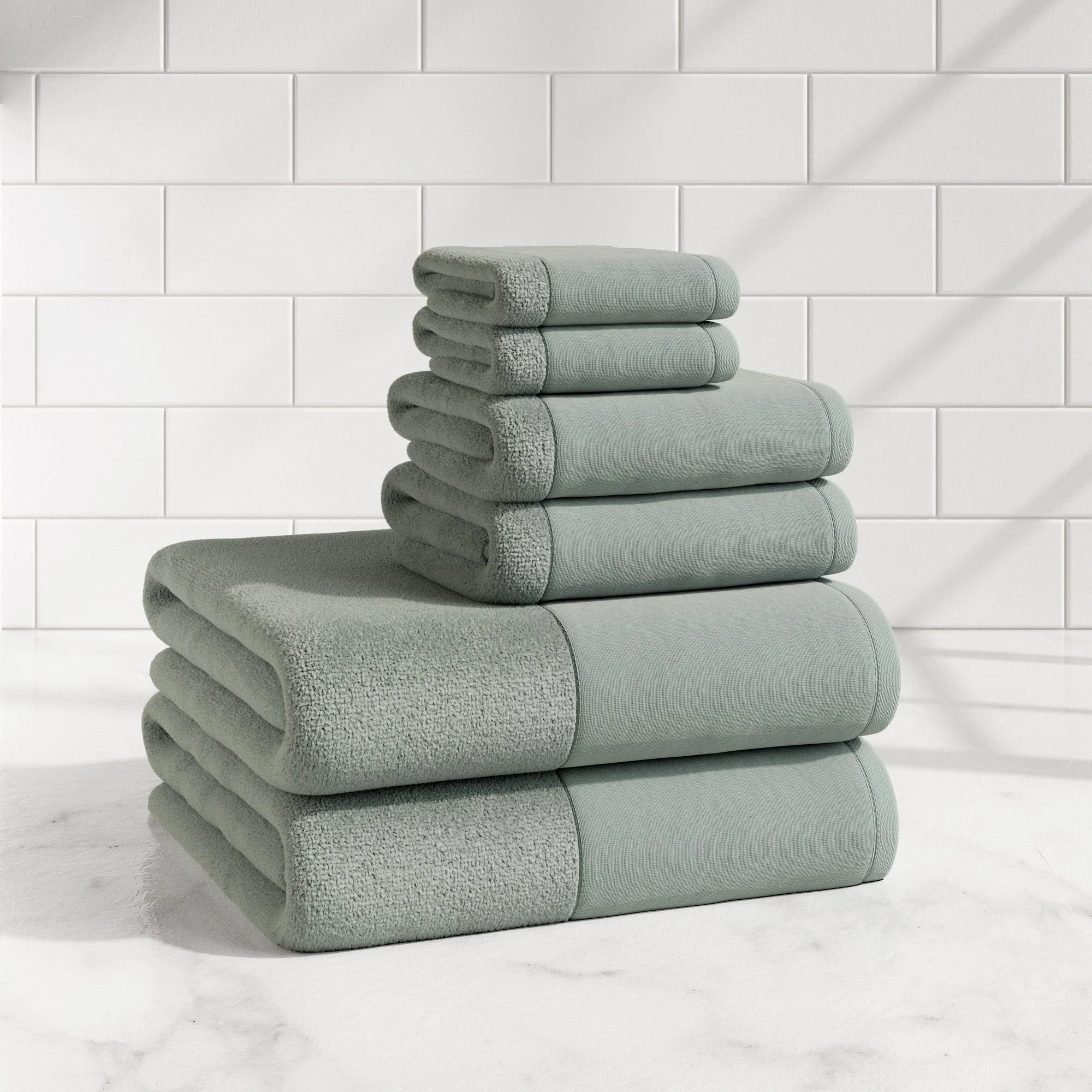 Cotton Linen-Like Border 6-Piece Towel Set - Priya Collection - Image 37