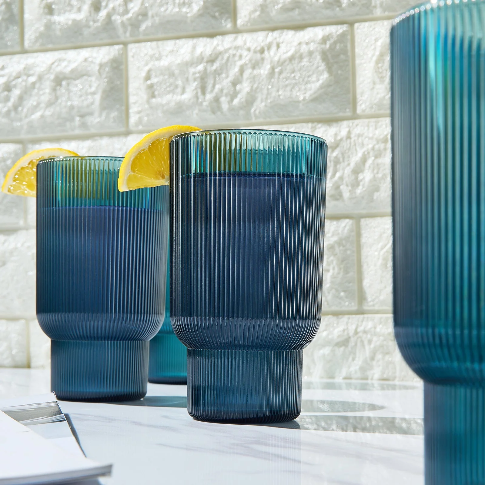 Eze Acrylic Ribbed Highball Glassware, Set of 4 - Image 5