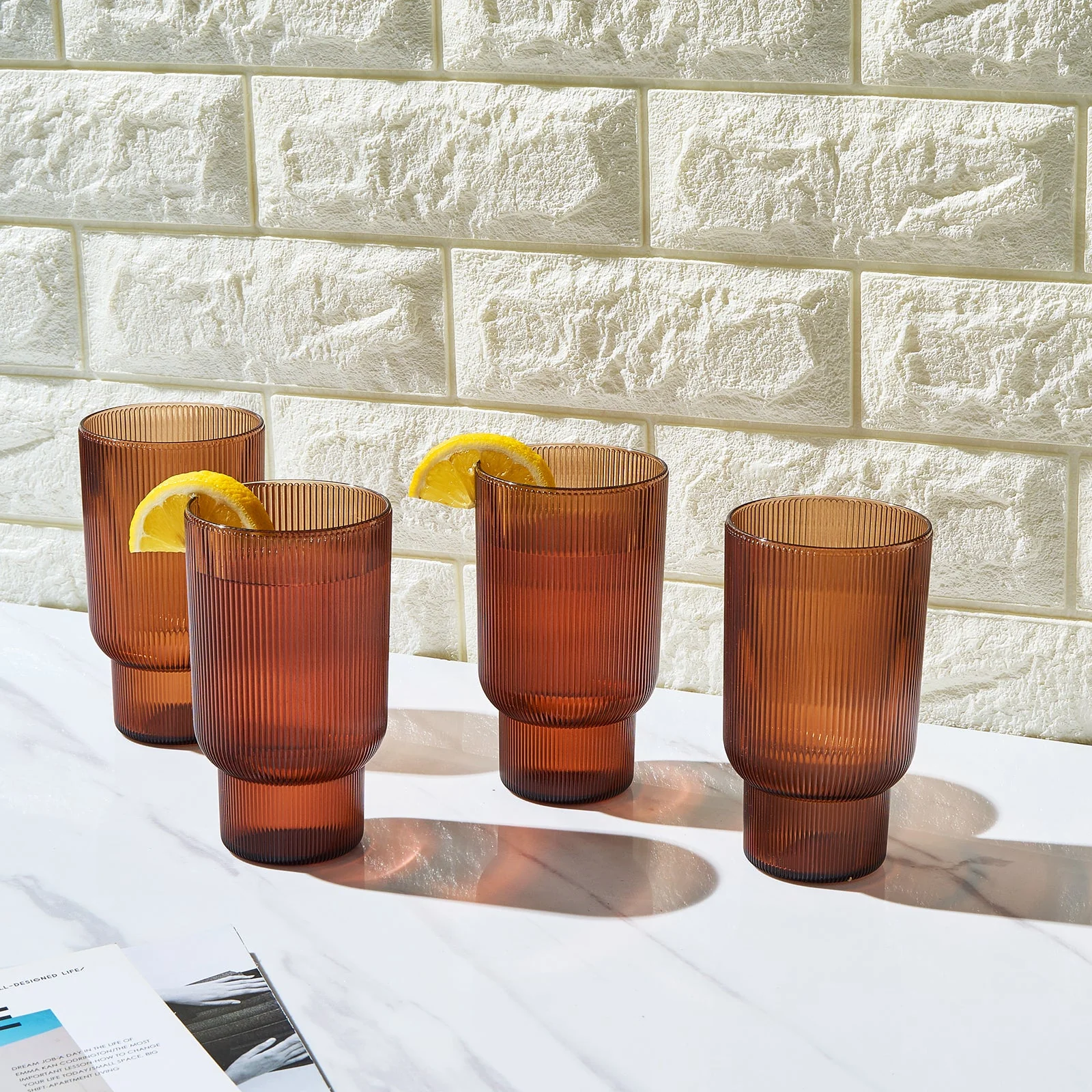 Eze Acrylic Ribbed Highball Glassware, Set of 4 - Image 5