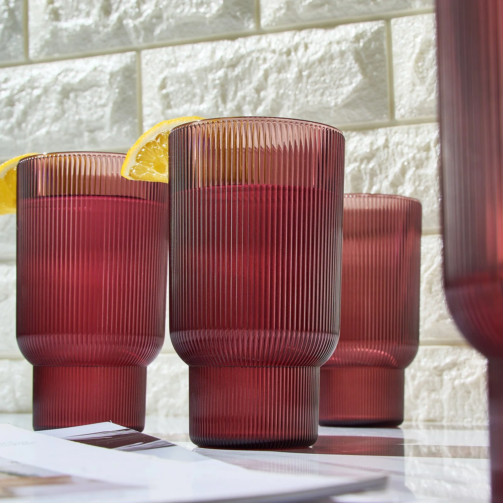 Eze Acrylic Ribbed Highball Glassware, Set of 4 - Image 4