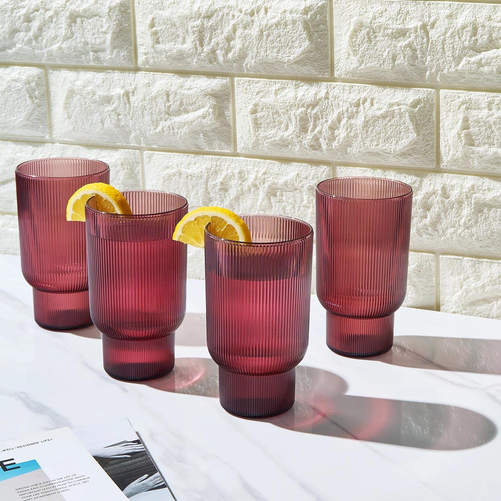 Eze Acrylic Ribbed Highball Glassware, Set of 4 - Image 5