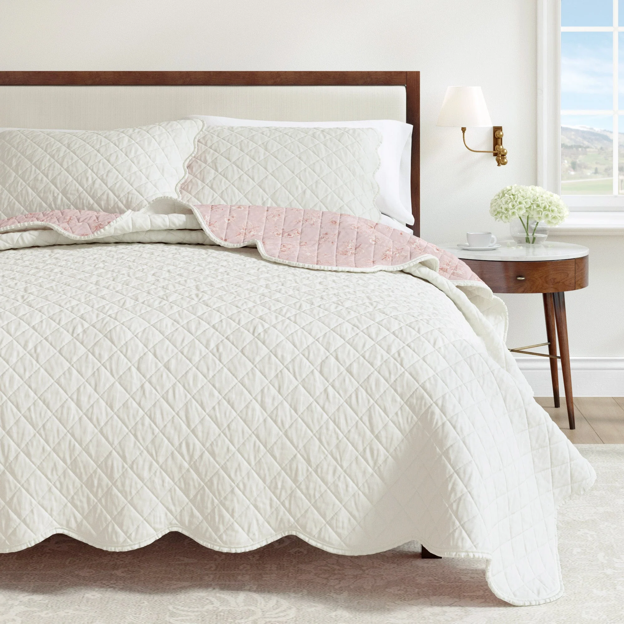 Floral Print & Scallopeded Edge Cotton Quilt Set - Sandie Collection - Image 12
