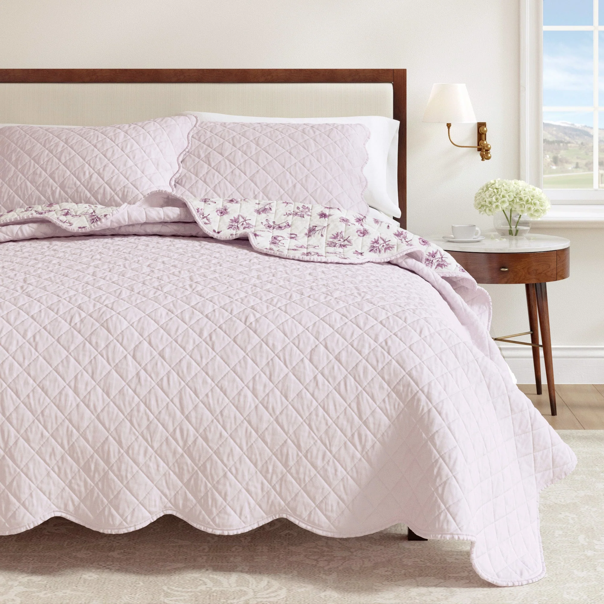 Floral Print & Scallopeded Edge Cotton Quilt Set - Sandie Collection - Image 6