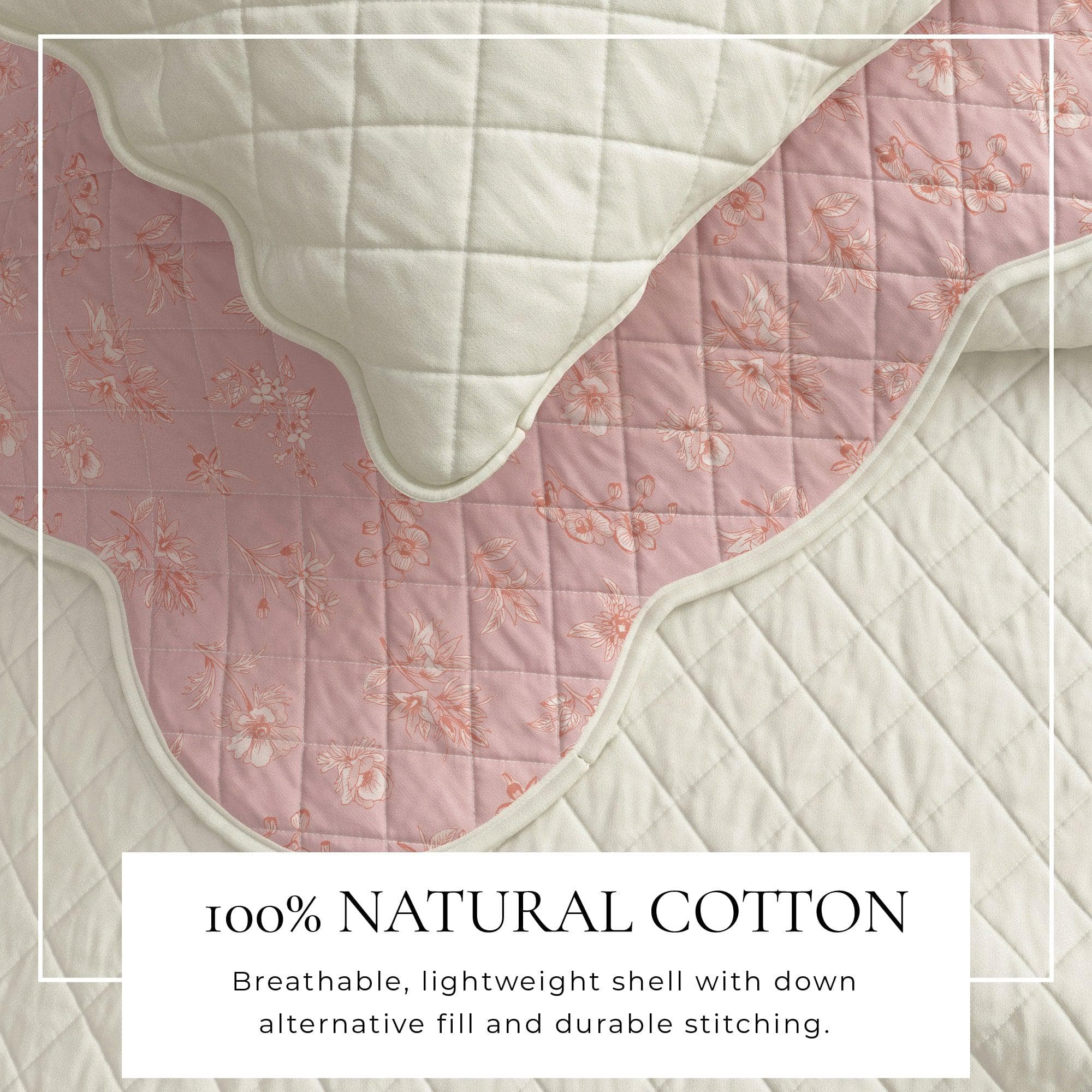 Floral Print & Scallopeded Edge Cotton Quilt Set - Sandie Collection - Image 8