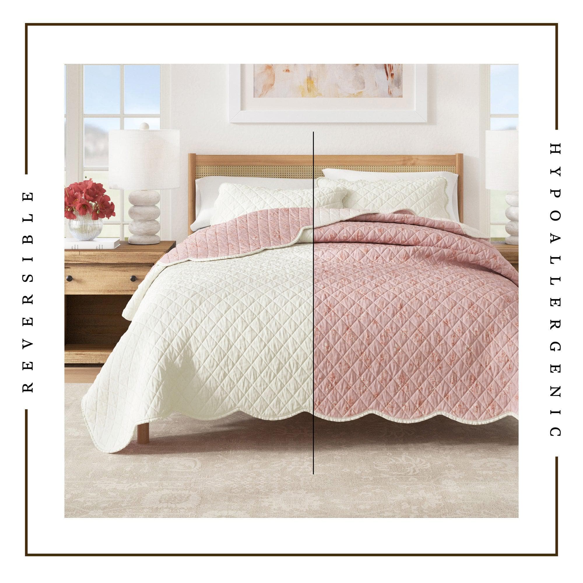Floral Print & Scallopeded Edge Cotton Quilt Set - Sandie Collection - Image 9