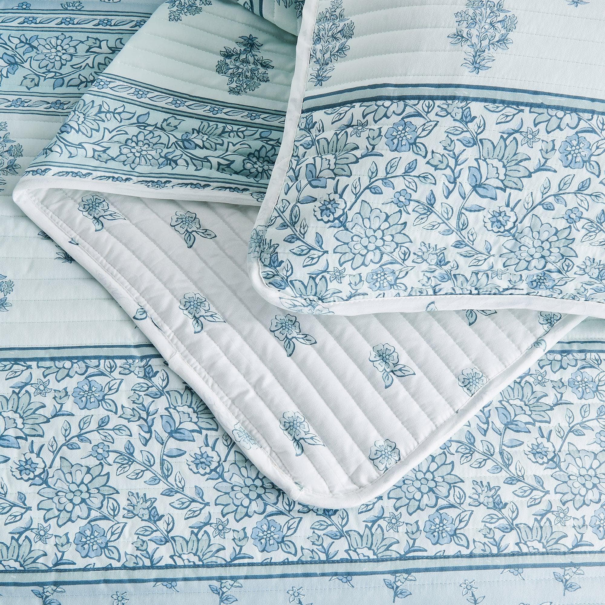 Floral Striped Microfiber Quilt Set - Hermine Collection - Image 7