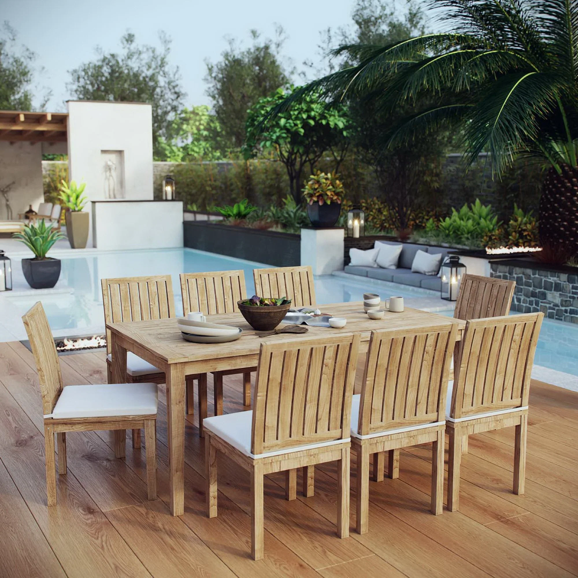 Marina 9 Piece Outdoor Patio Teak Dining Set by Modway - Image 7