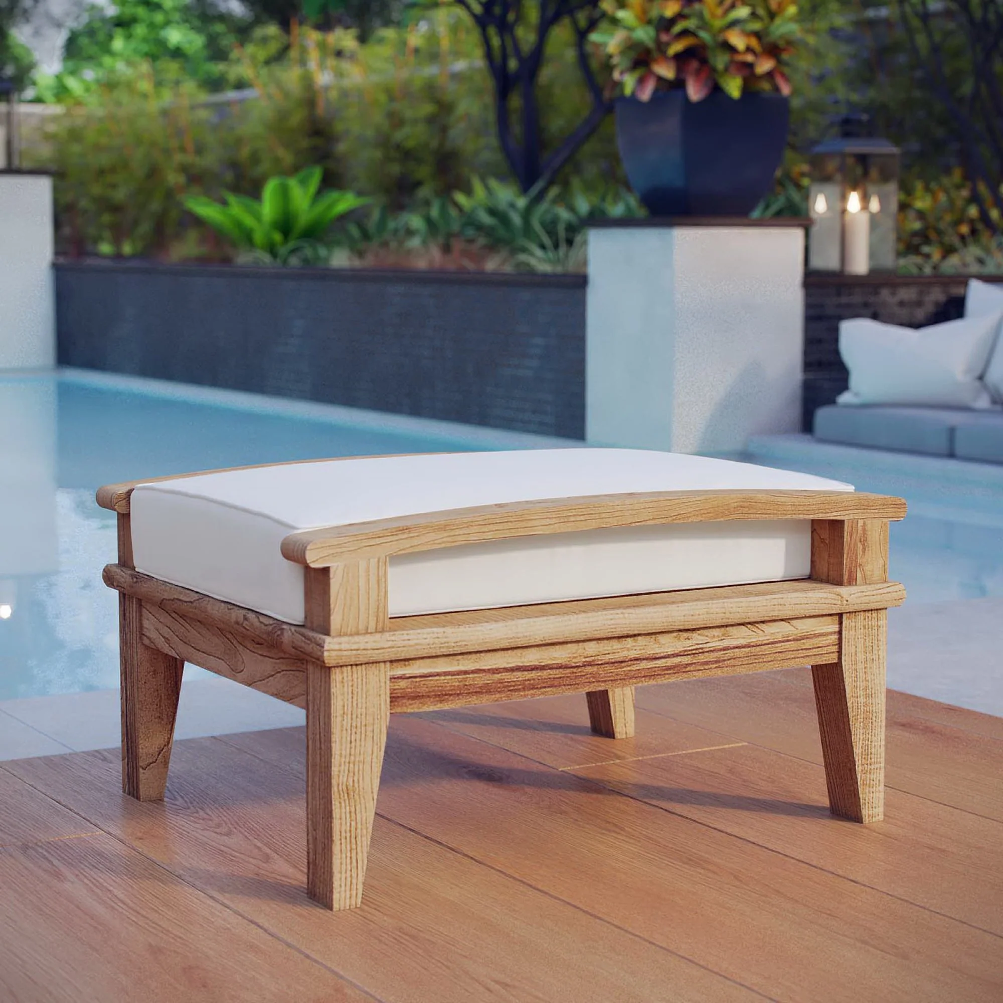 Marina Outdoor Patio Teak Ottoman by Modway - Image 4