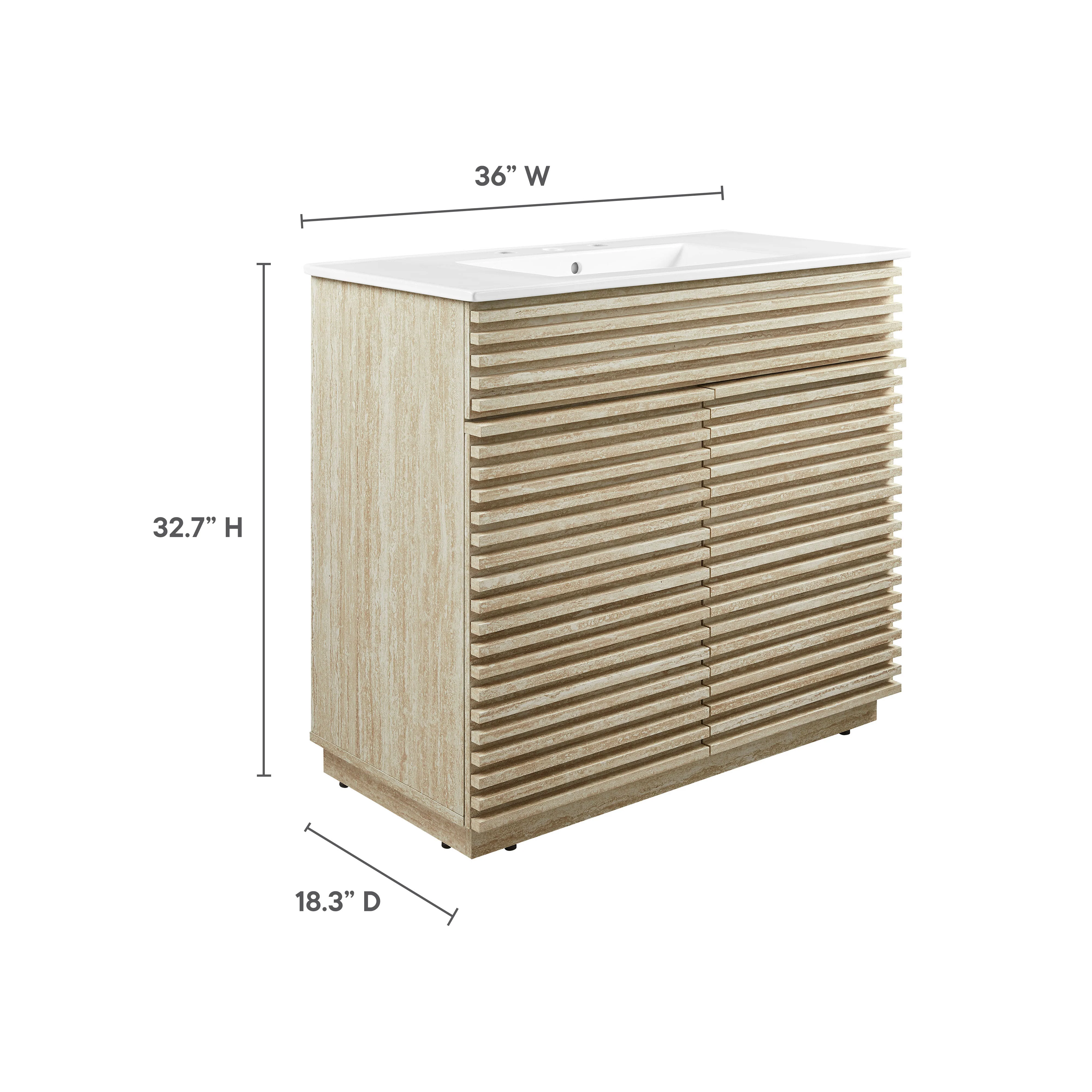 Render 36" Faux Travertine Bathroom Vanity With Sink by Modway - Image 3