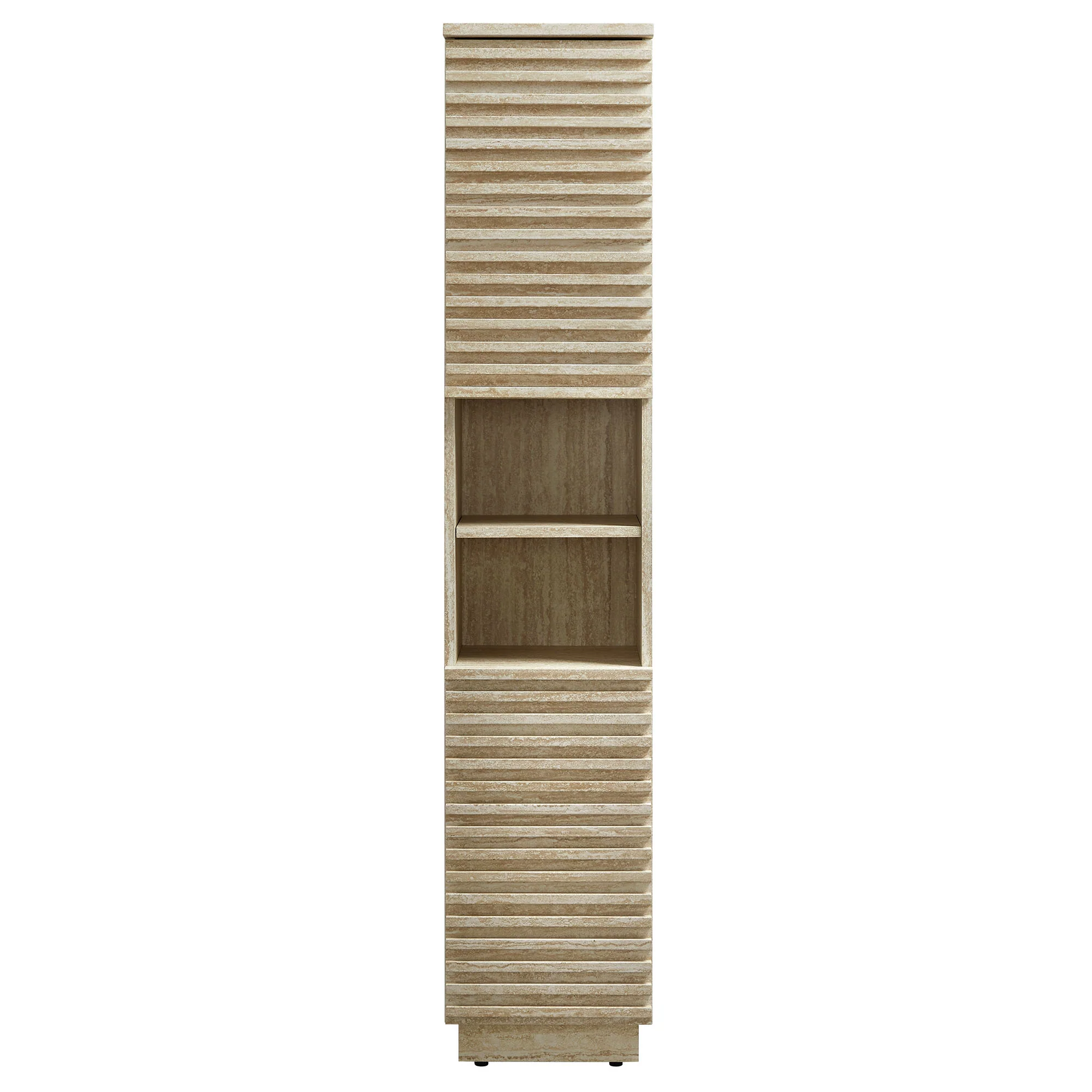 Render Tall Narrow Faux Travertine Linen Storage Cabinet - Image 5